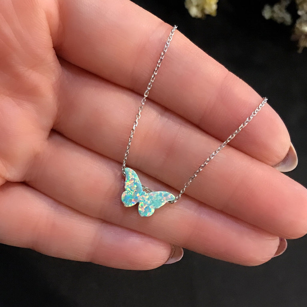 Butterfly necklace 925 sterling silver butterfly necklace green - Etna Gift