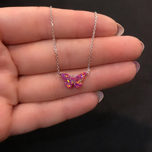 Butterfly necklace 925 sterling silver butterfly necklace red - Etna Gift