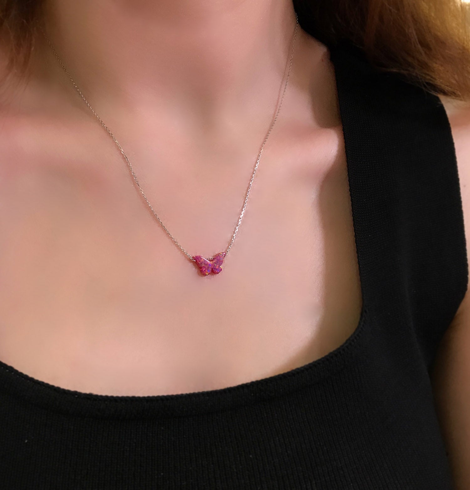 Butterfly necklace 925 sterling silver butterfly necklace red - Etna Gift