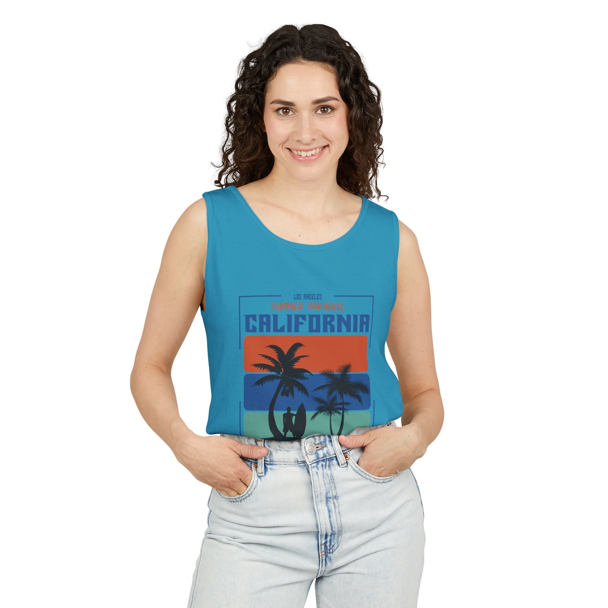 California Palm Sunset Tank Top Vintage Beach Graphic - Etna Gift