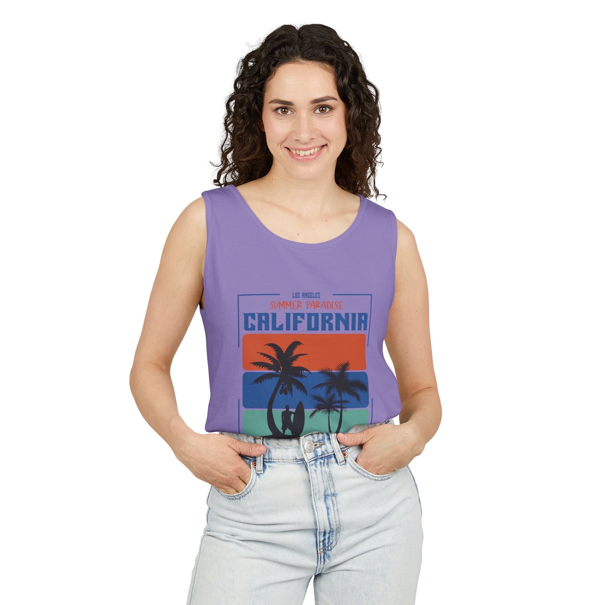 California Palm Sunset Tank Top Vintage Beach Graphic - Etna Gift