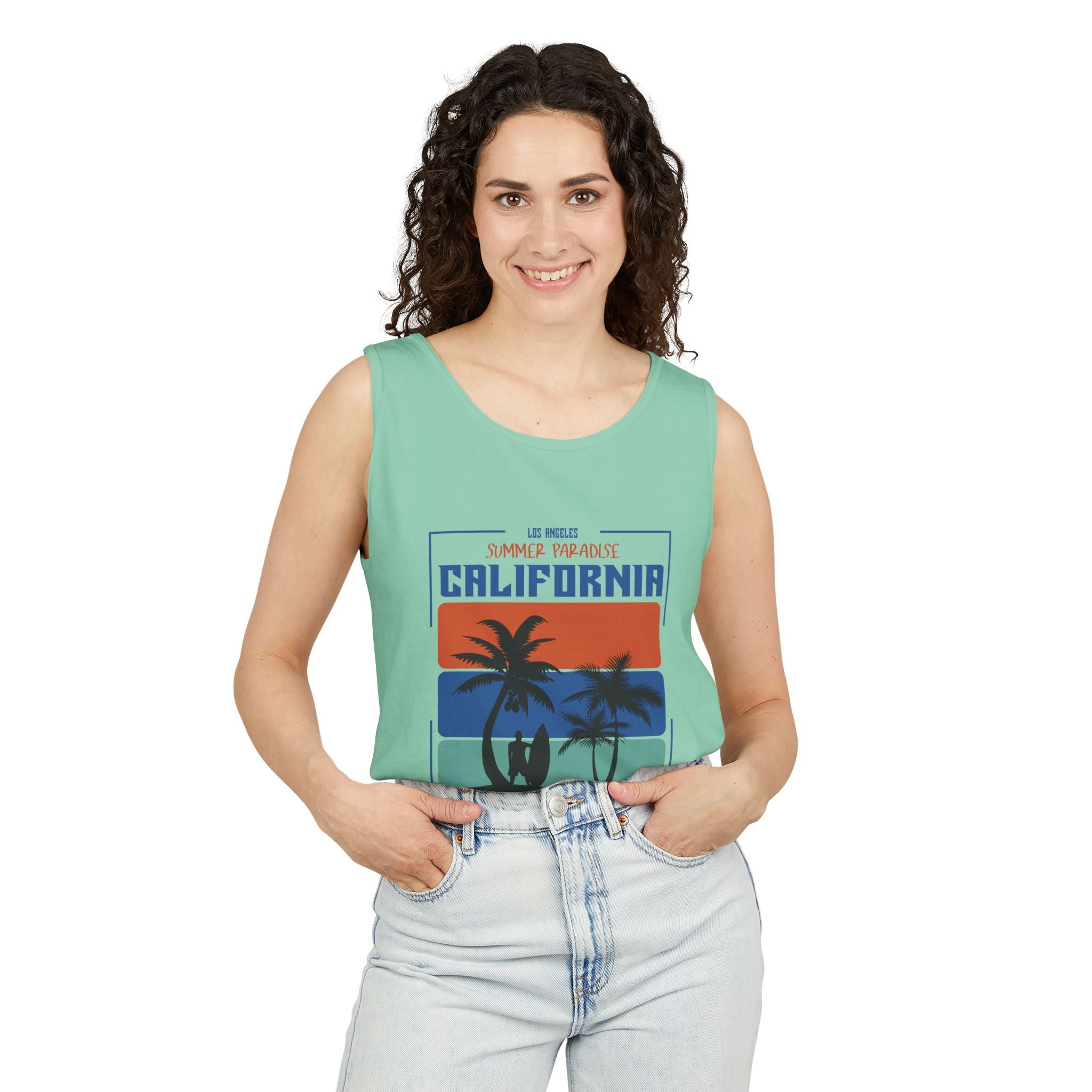 California Palm Sunset Tank Top Vintage Beach Graphic - Etna Gift