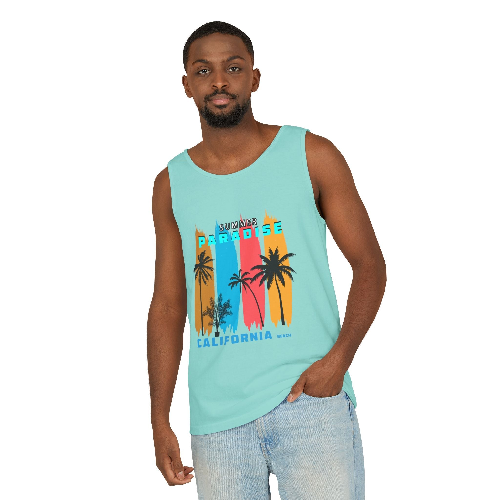 California Paradise Palm Tank Top Retro Beach Sunset Graphic - Etna Gift