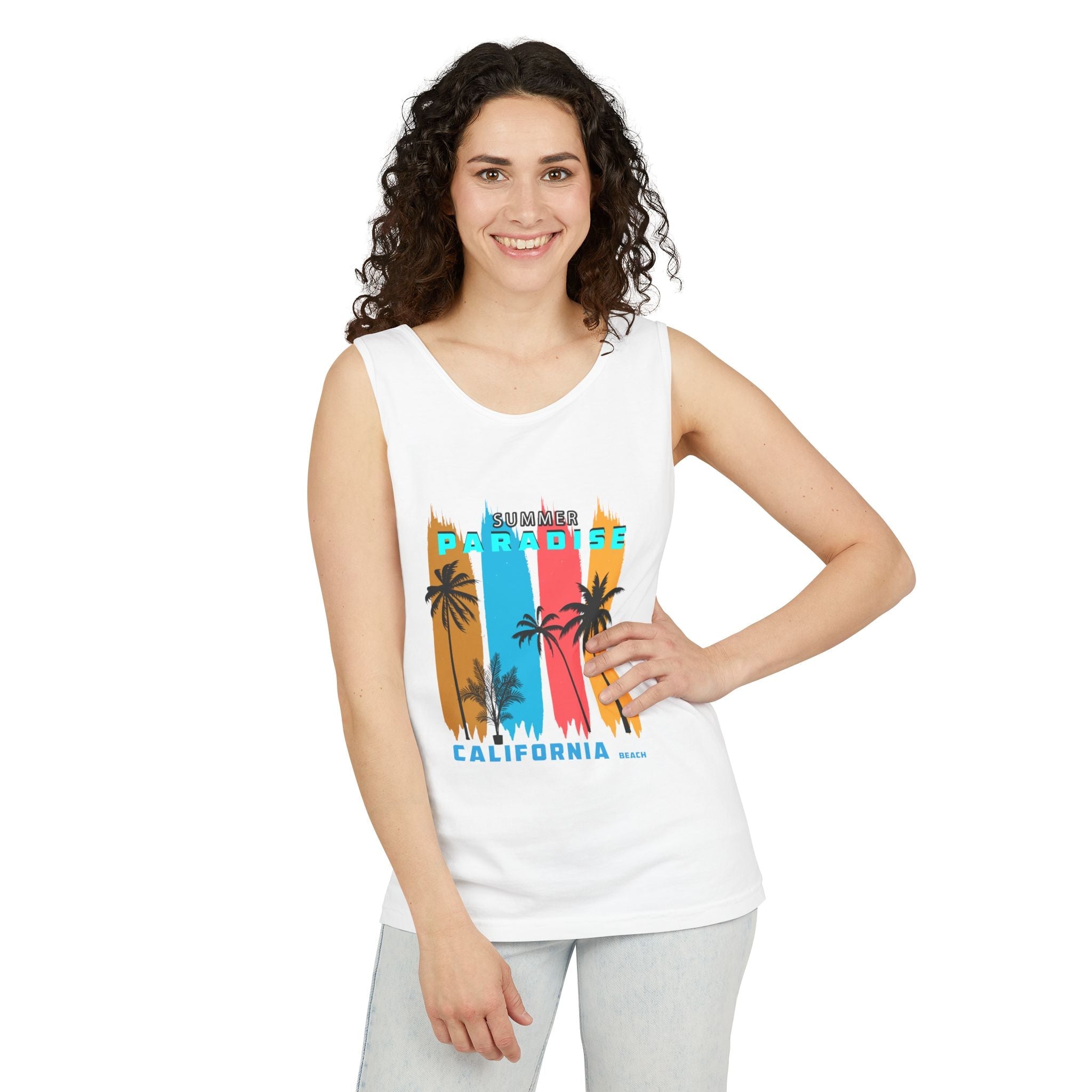 California Paradise Palm Tank Top Retro Beach Sunset Graphic - Etna Gift