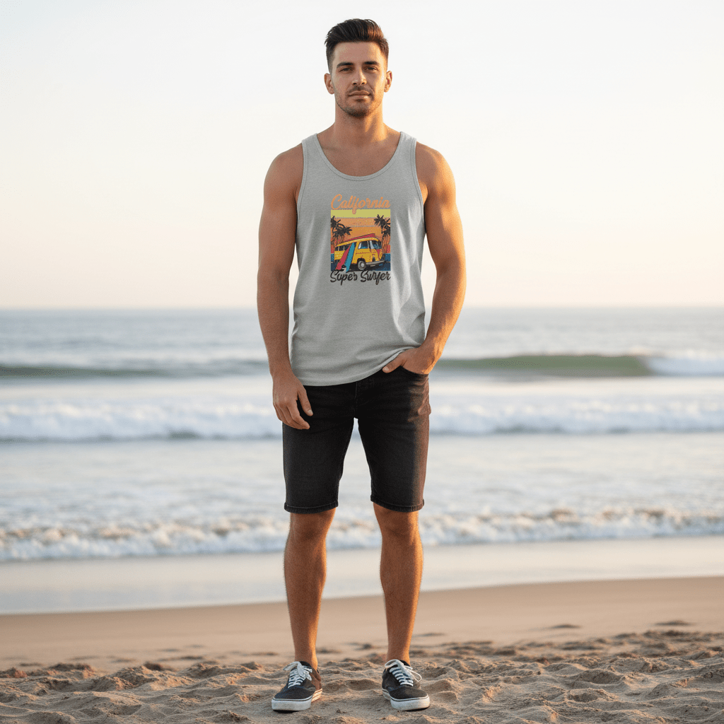California Super Surfer Tank Top Retro Surfboard Beach Tank - Etna Gift