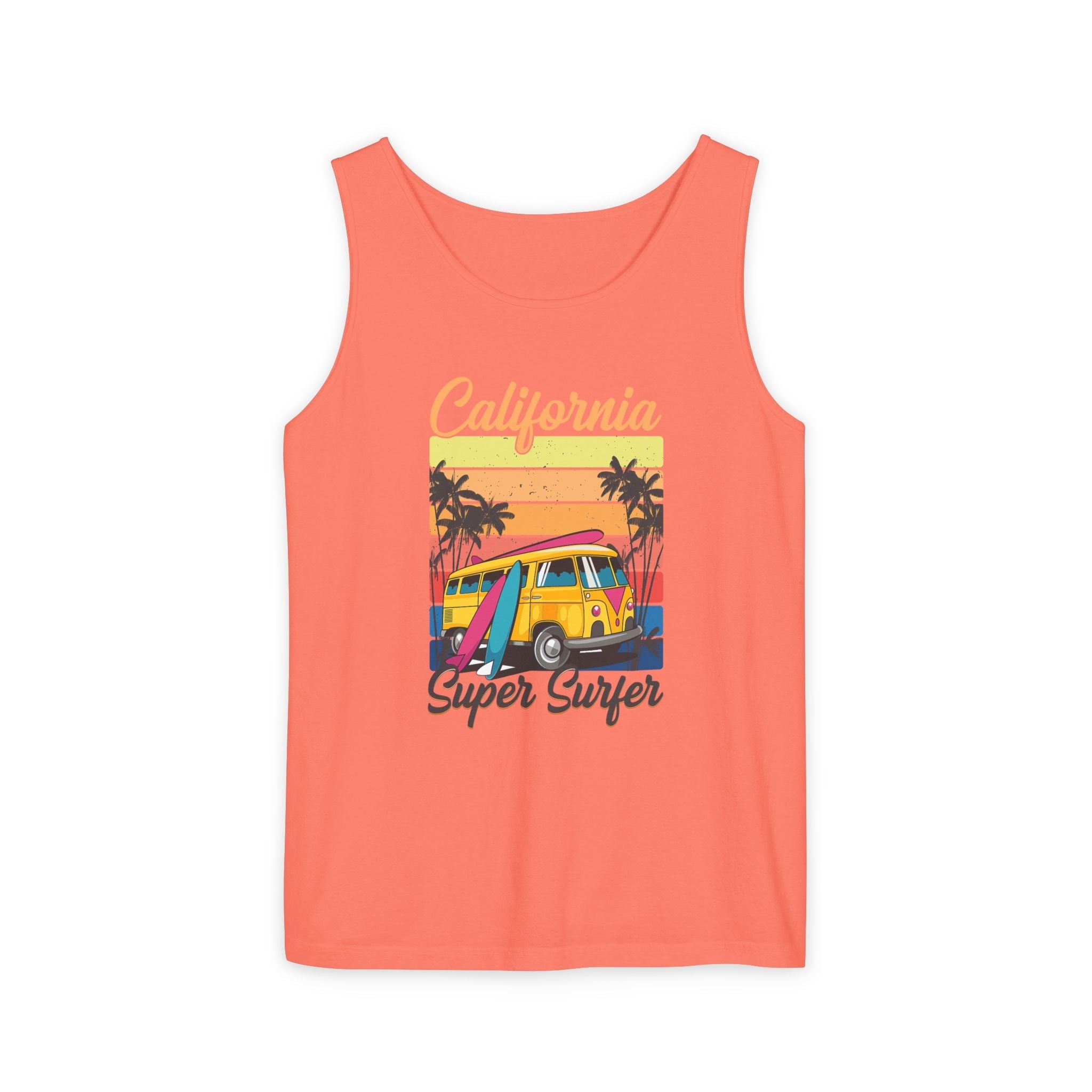 California Super Surfer Tank Top Vintage Surf Van & Board Beach Graphic - Etna Gift