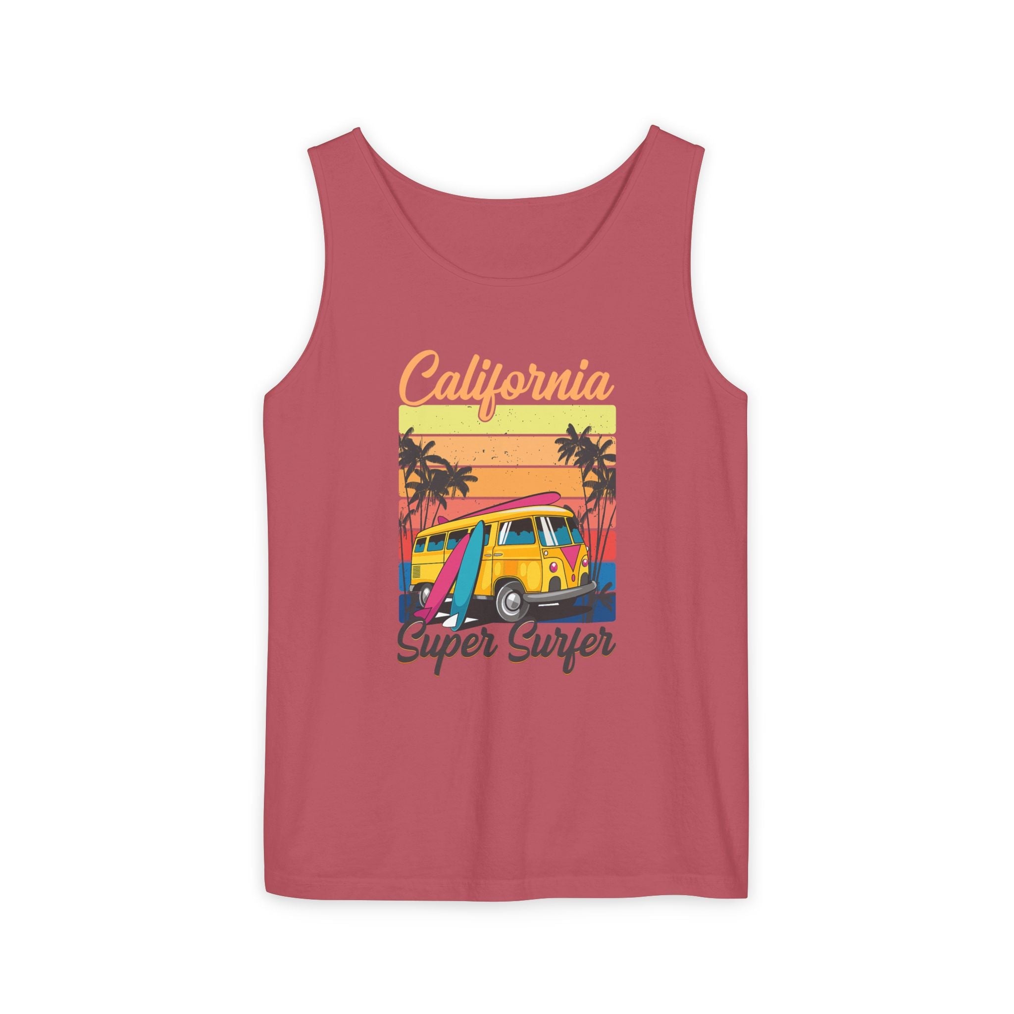 California Super Surfer Tank Top Vintage Surf Van & Board Beach Graphic - Etna Gift