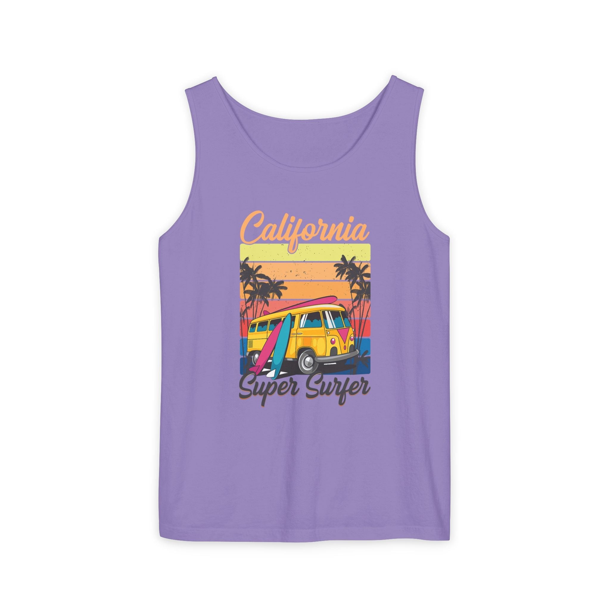 California Super Surfer Tank Top Vintage Surf Van & Board Beach Graphic - Etna Gift