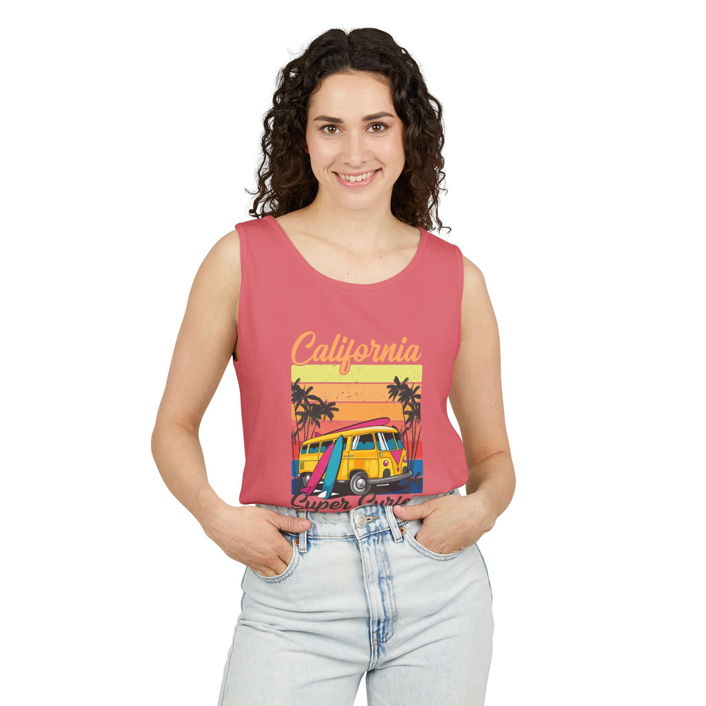 California Super Surfer Tank Top Vintage Surf Van & Board Beach Graphic - Etna Gift