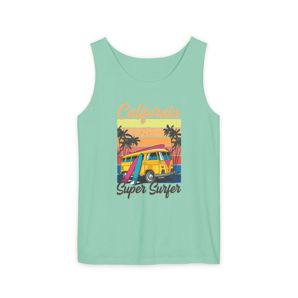 California Super Surfer Tank Top Vintage Surf Van & Board Beach Graphic - Etna Gift