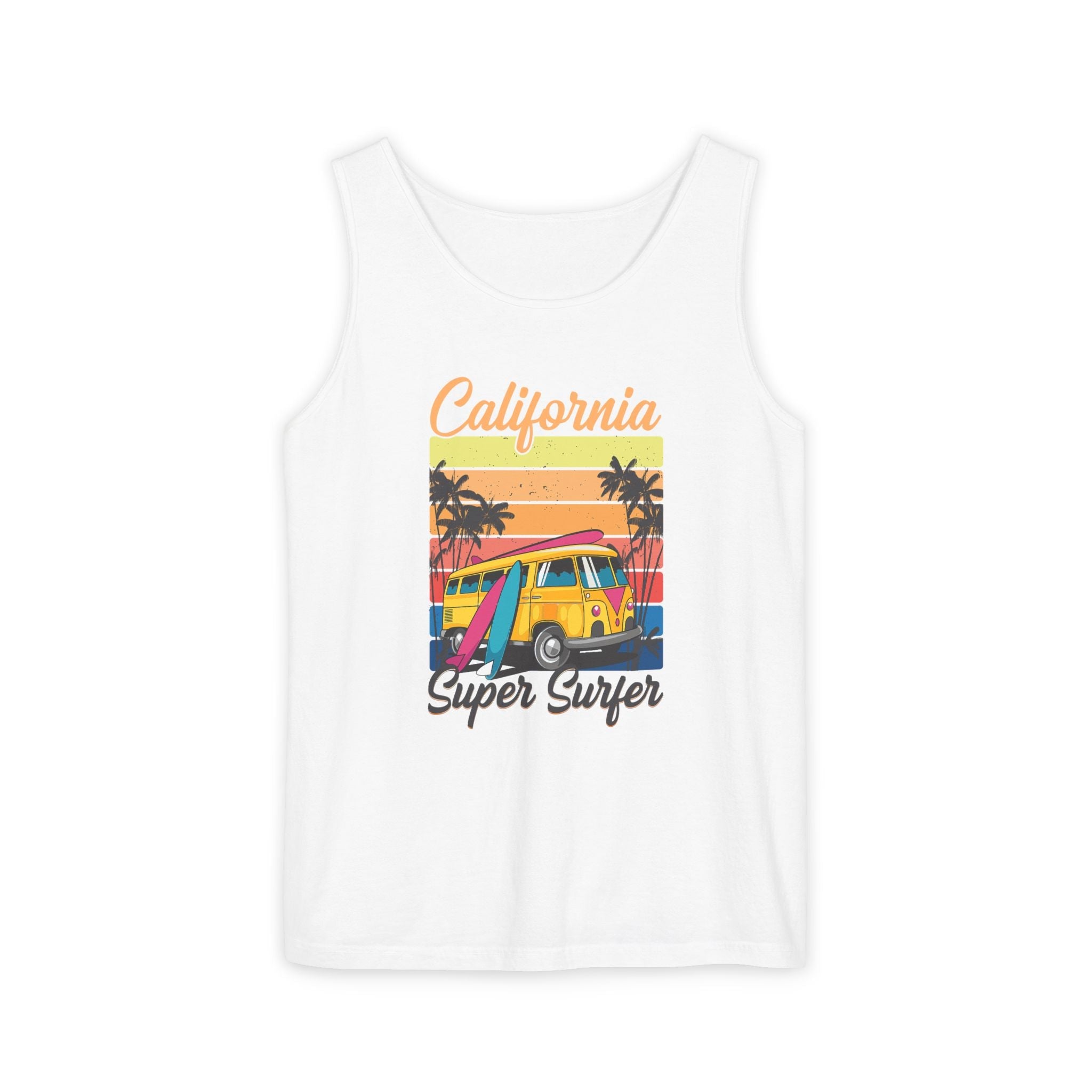 California Super Surfer Tank Top Vintage Surf Van & Board Beach Graphic - Etna Gift