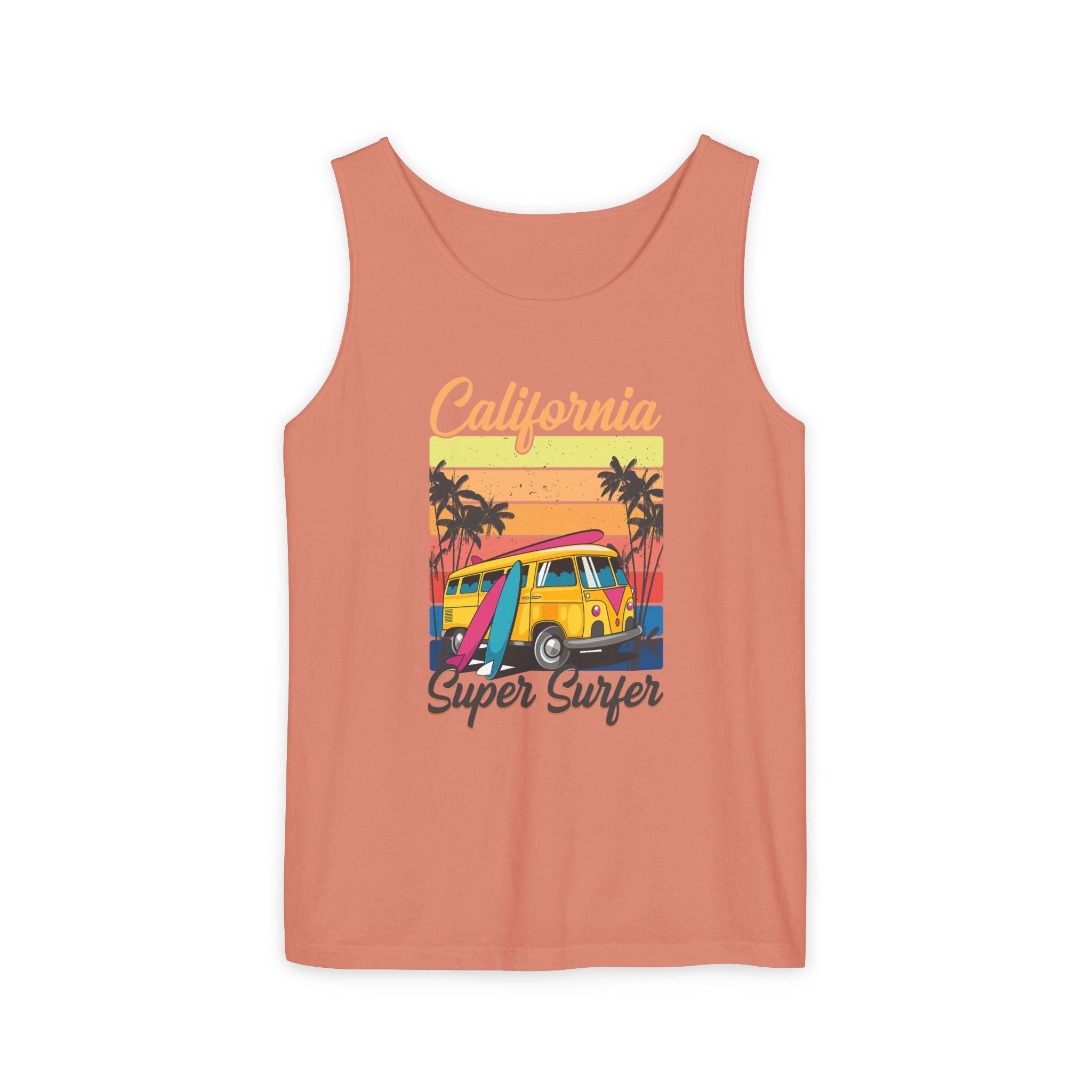 California Super Surfer Tank Top Vintage Surf Van & Board Beach Graphic - Etna Gift