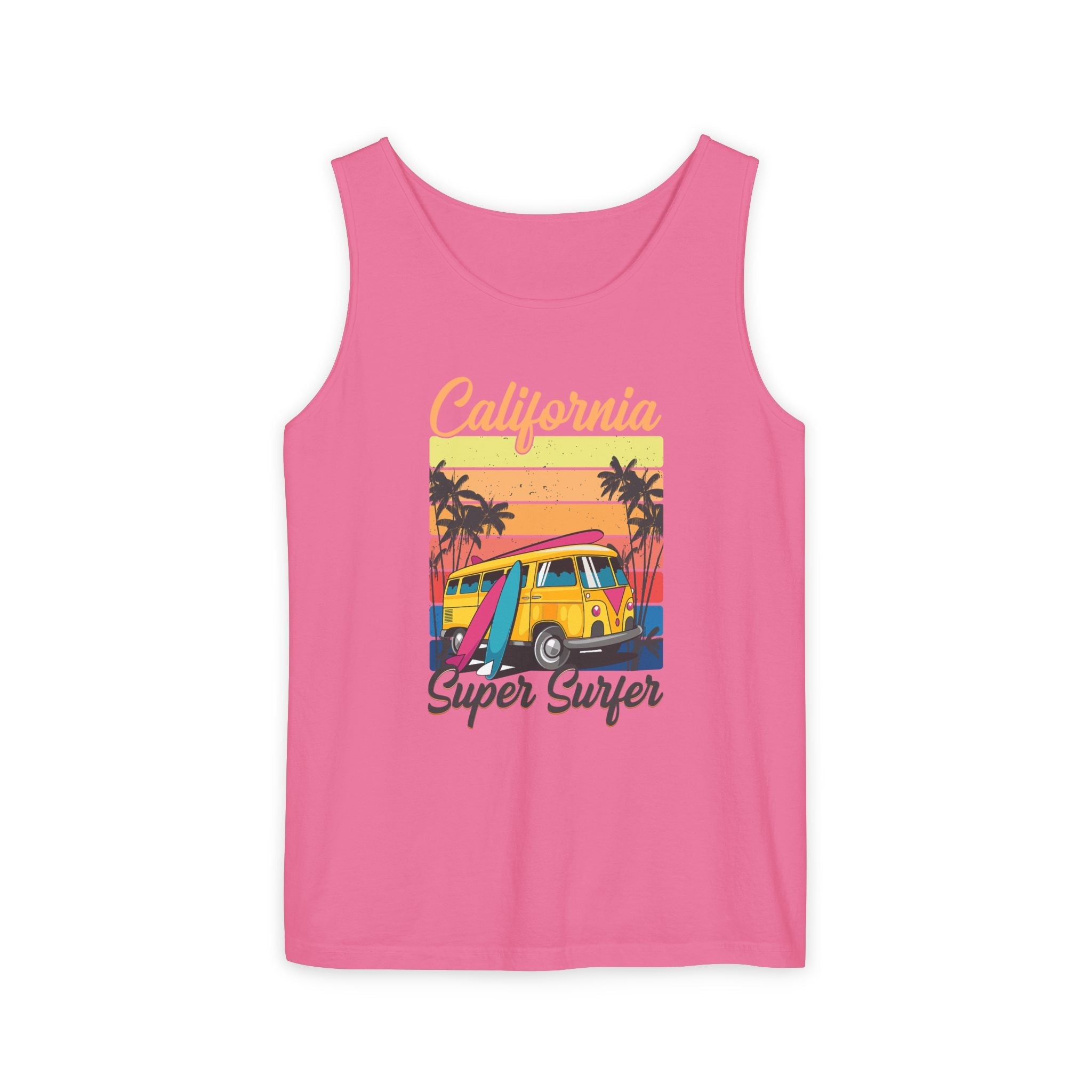 California Super Surfer Tank Top Vintage Surf Van & Board Beach Graphic - Etna Gift