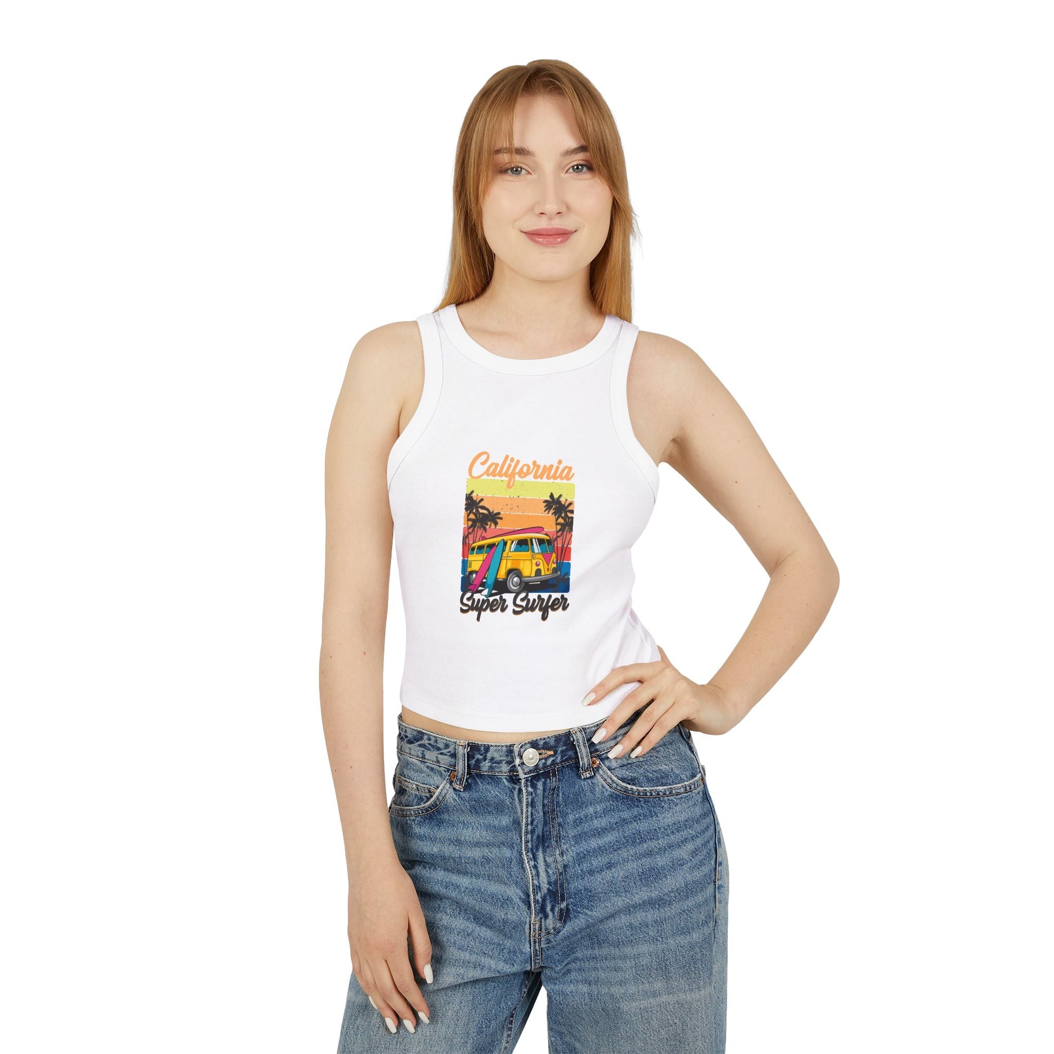 California Surf Van Racer Tank Top — Retro Beach Graphic - Etna Gift