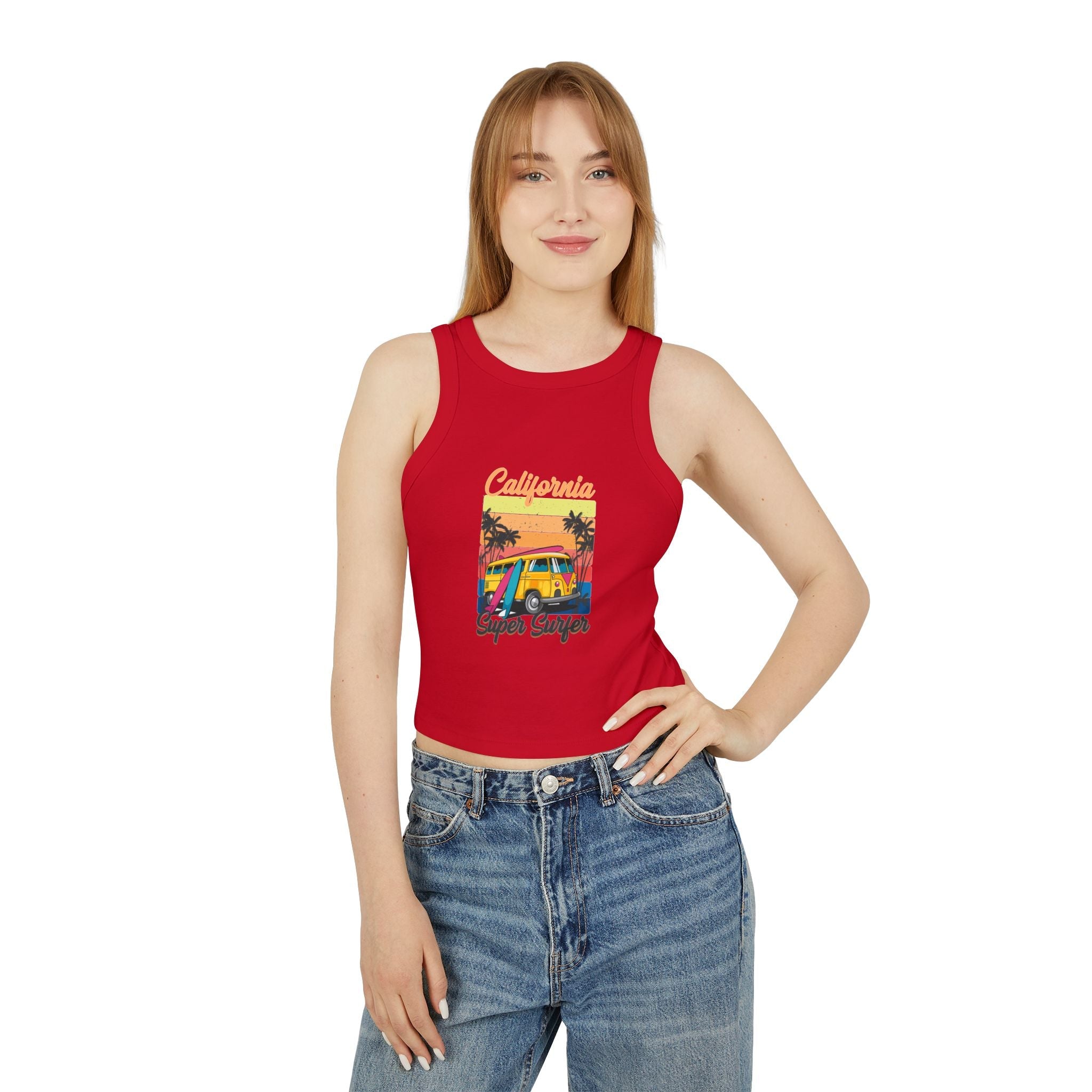 California Surf Van Racer Tank Top — Retro Beach Graphic - Etna Gift