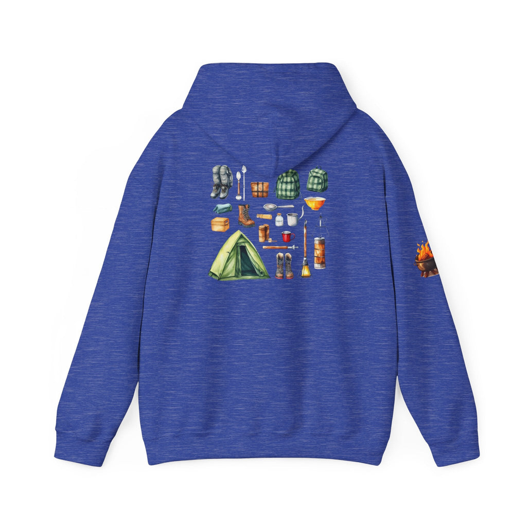 Camping Gear Hoodie Tent, Boots, Lantern, Campfire Illustration - Etna Gift