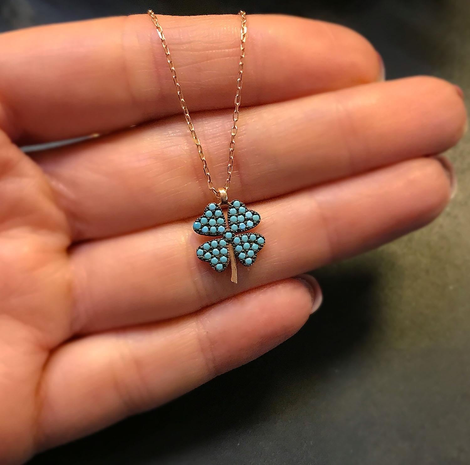 Clover flower luck necklace 925 sterling silver luck necklace - Etna Gift