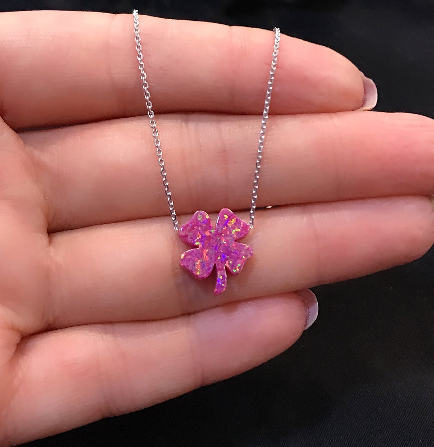 Clover luck necklace 925 sterling silver clover luck necklace dark pink - Etna Gift