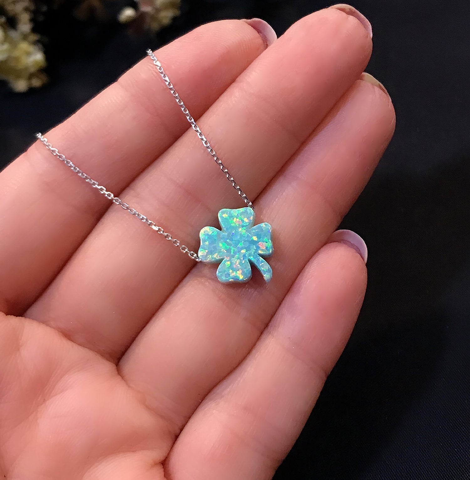Clover luck necklace 925 sterling silver clover luck necklace green - Etna Gift