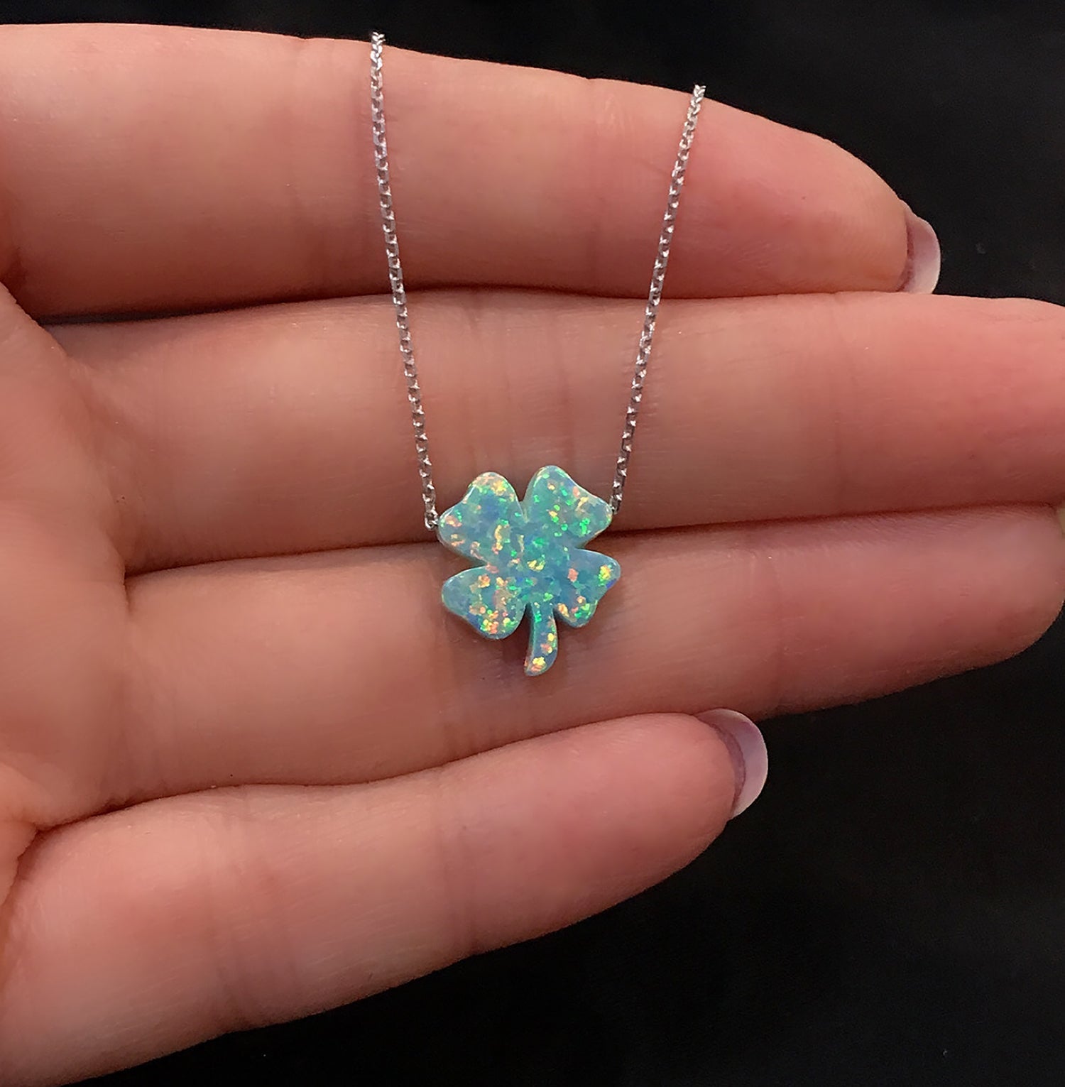 Clover luck necklace 925 sterling silver clover luck necklace green - Etna Gift