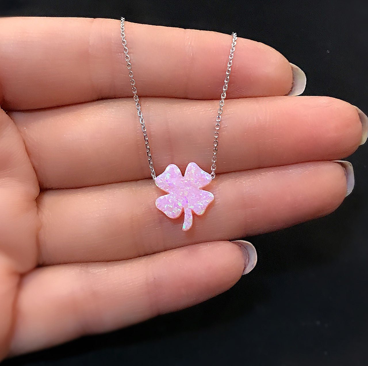 Clover luck necklace 925 sterling silver clover luck necklace (Pink) - Etna Gift