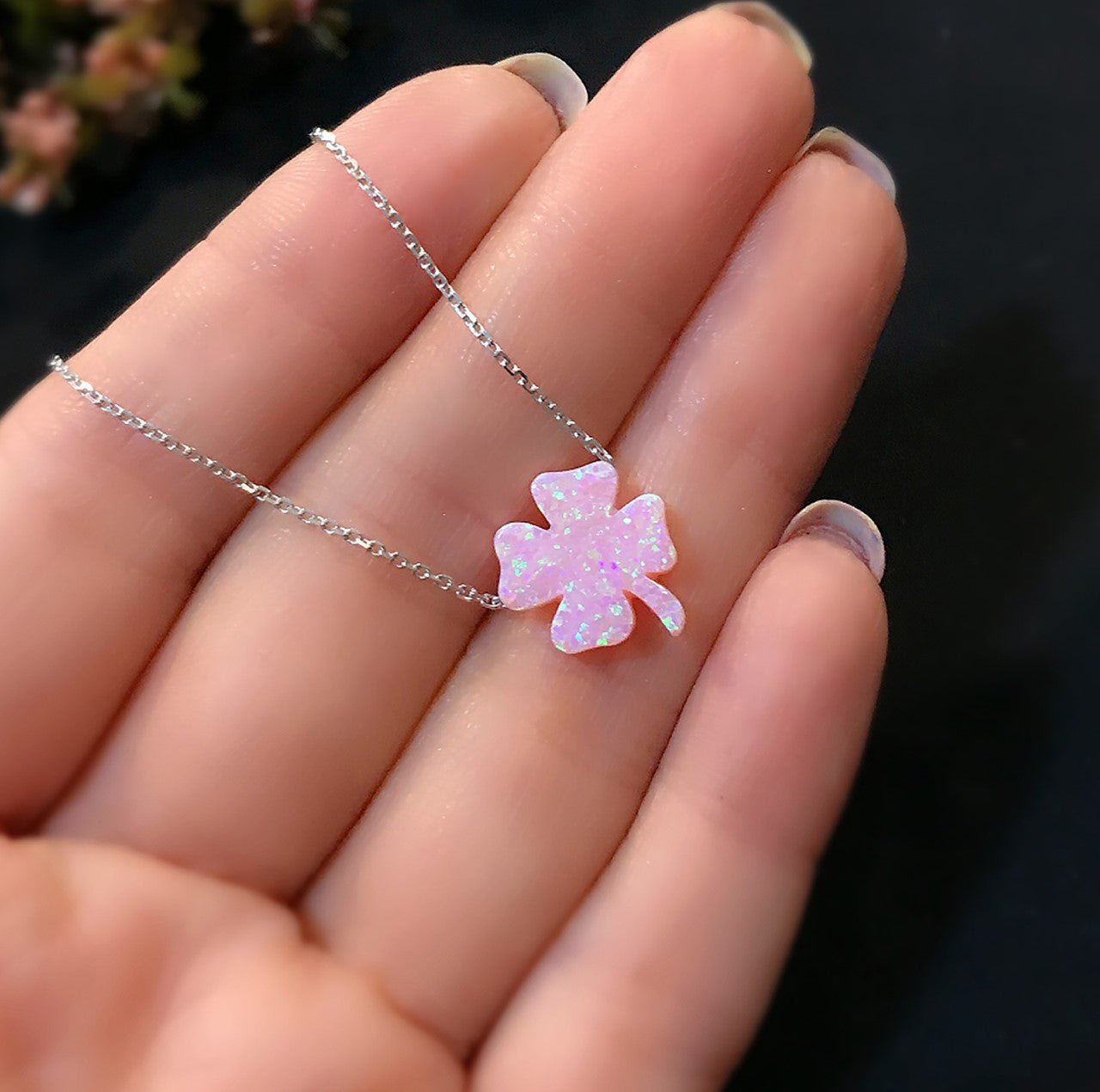 Clover luck necklace 925 sterling silver clover luck necklace (Pink) - Etna Gift