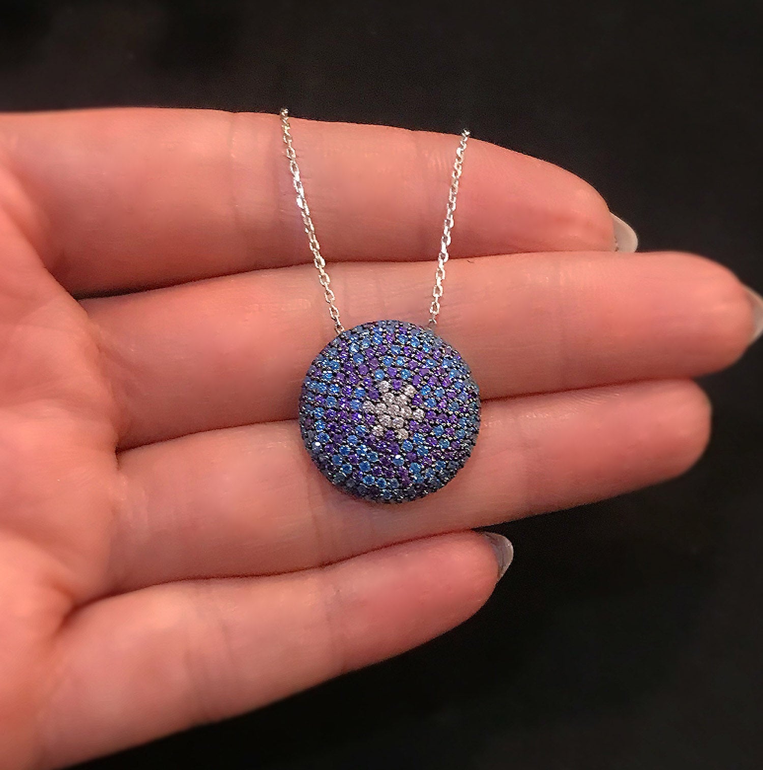 Colorful stone women's necklace 925 sterling silver necklace - Etna Gift