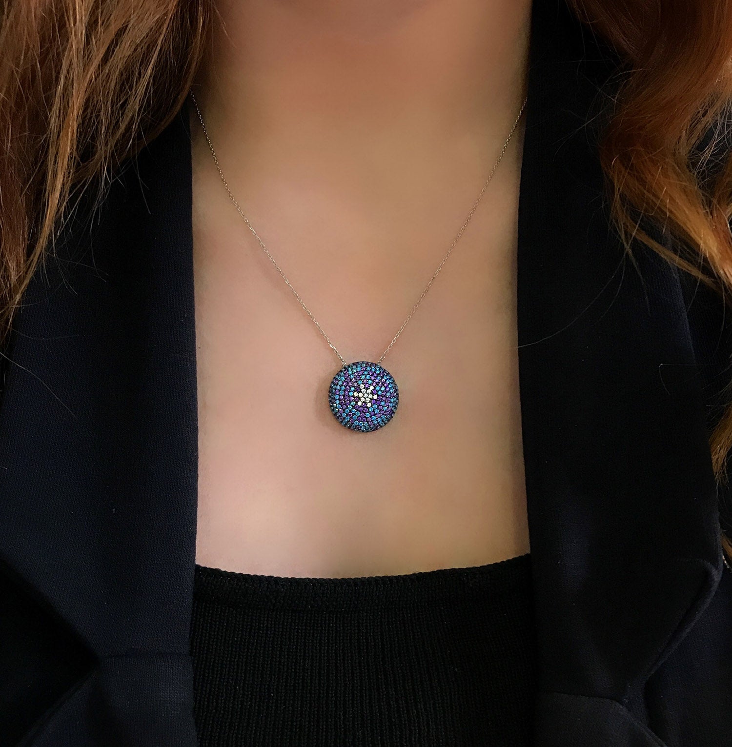 Colorful stone women's necklace 925 sterling silver necklace - Etna Gift