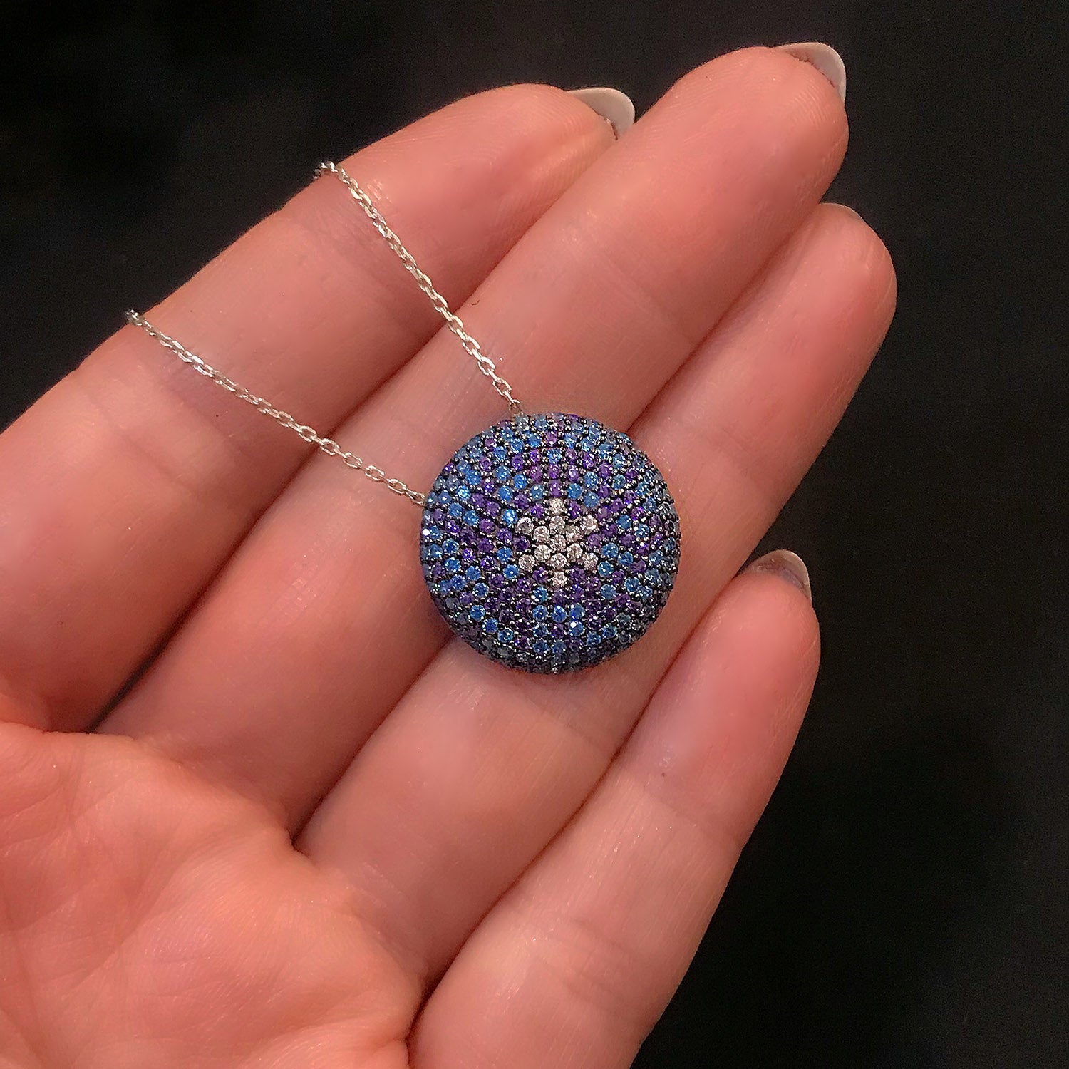 Colorful stone women's necklace 925 sterling silver necklace - Etna Gift