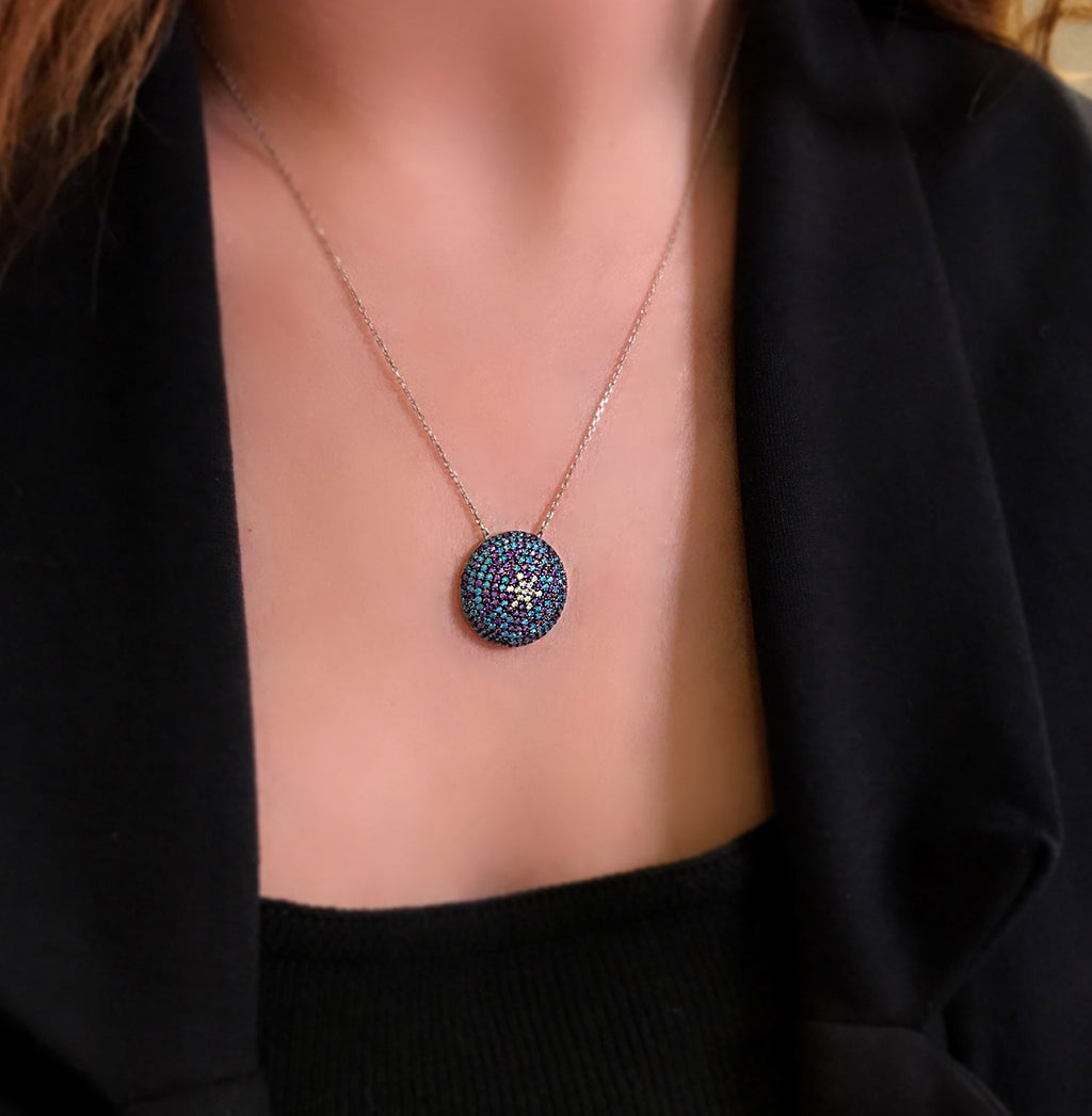 Colorful stone women's necklace 925 sterling silver necklace - Etna Gift