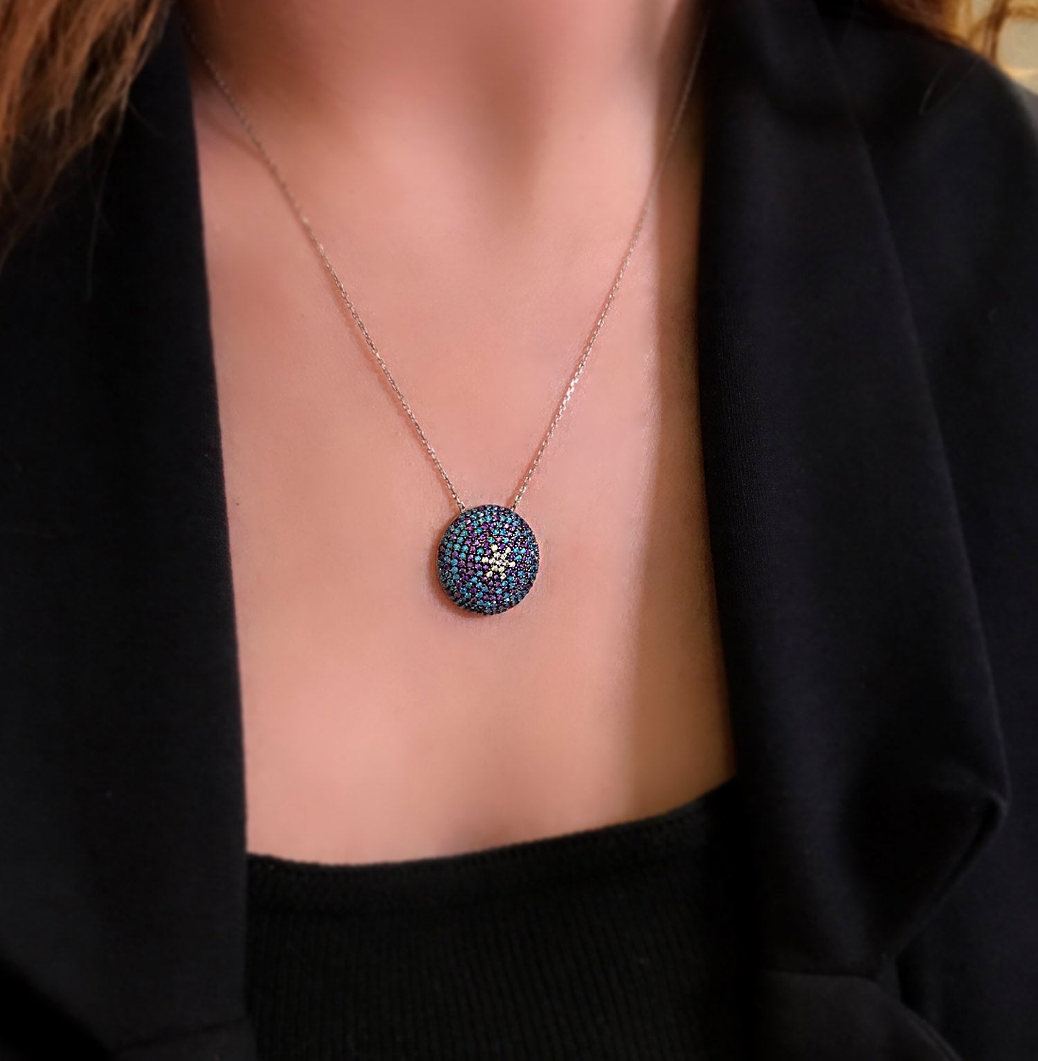 Colorful stone women's necklace 925 sterling silver necklace - Etna Gift