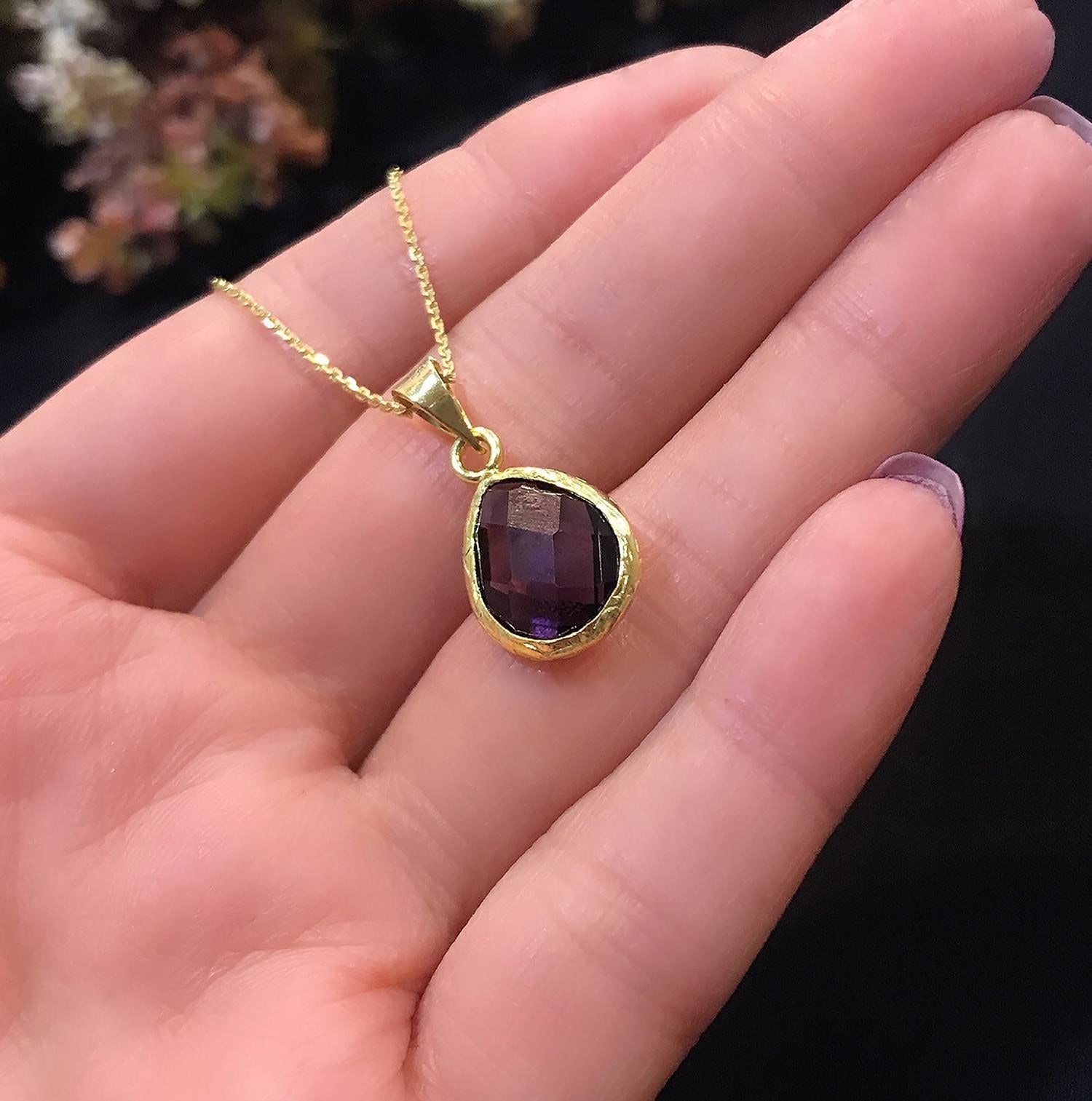 Drop amethyst necklace 925 sterling silver amethyst necklace - Etna Gift