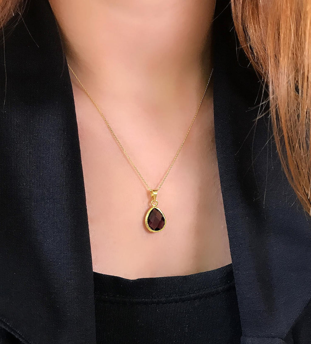 Drop amethyst necklace 925 sterling silver amethyst necklace - Etna Gift