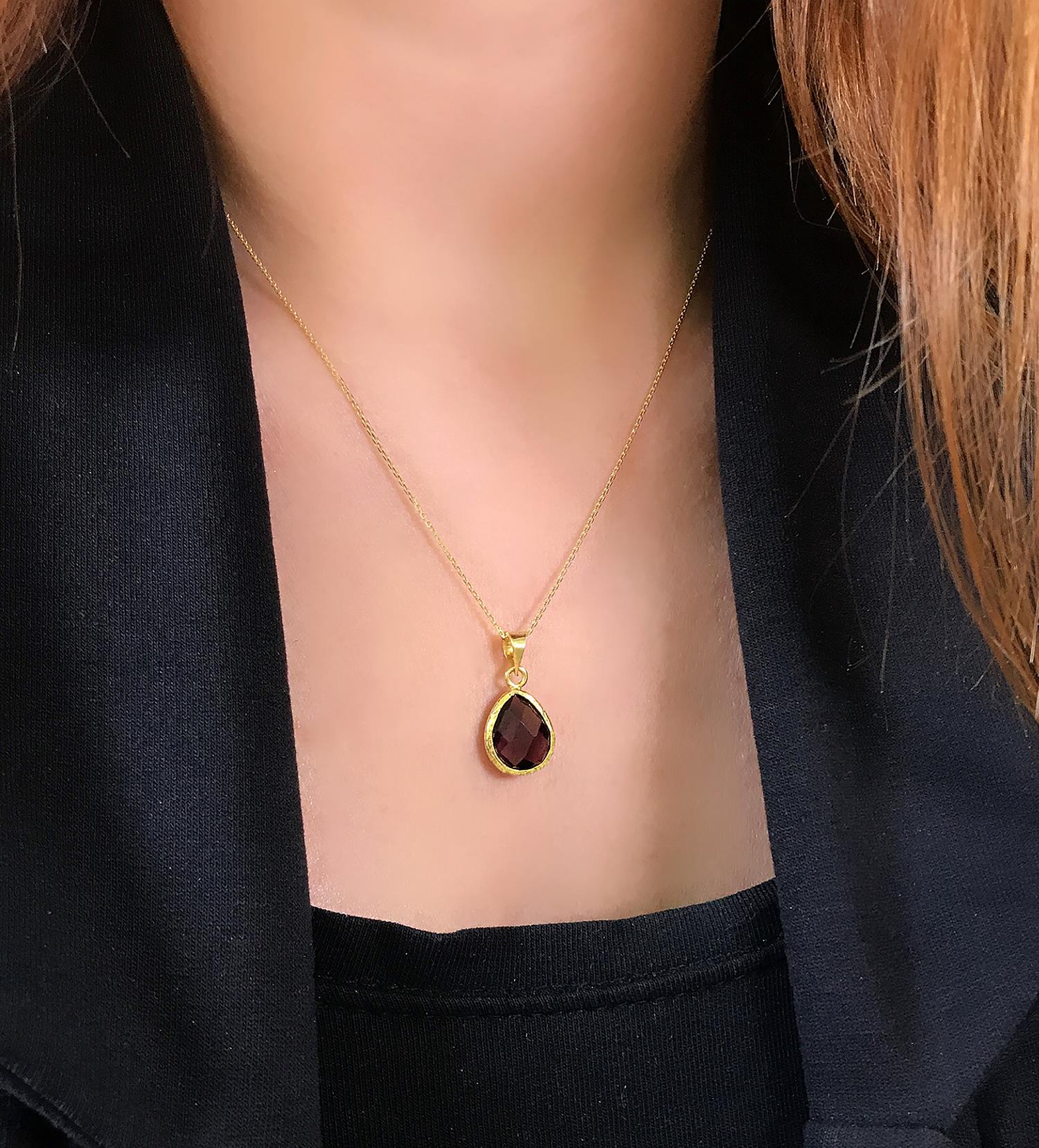 Drop amethyst necklace 925 sterling silver amethyst necklace - Etna Gift