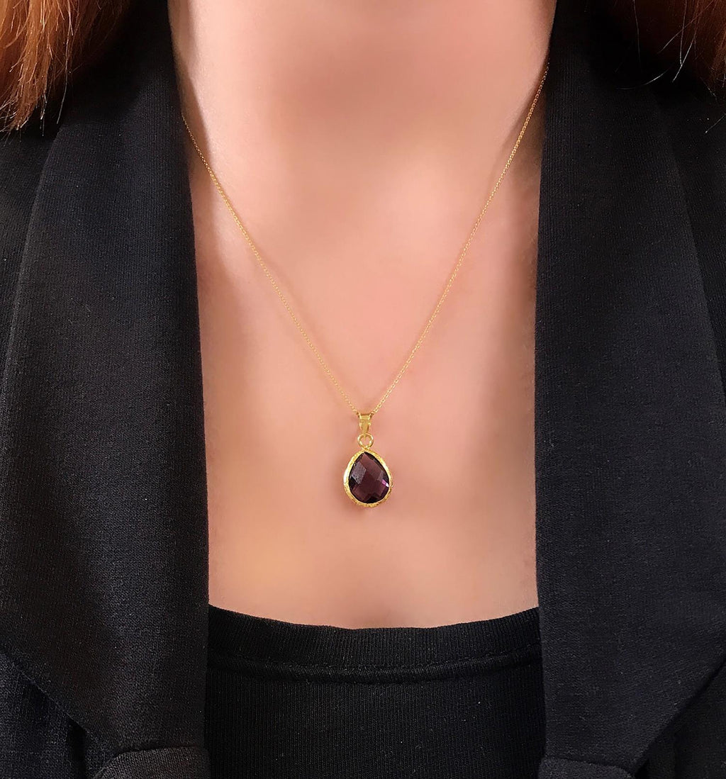 Drop amethyst necklace 925 sterling silver amethyst necklace - Etna Gift