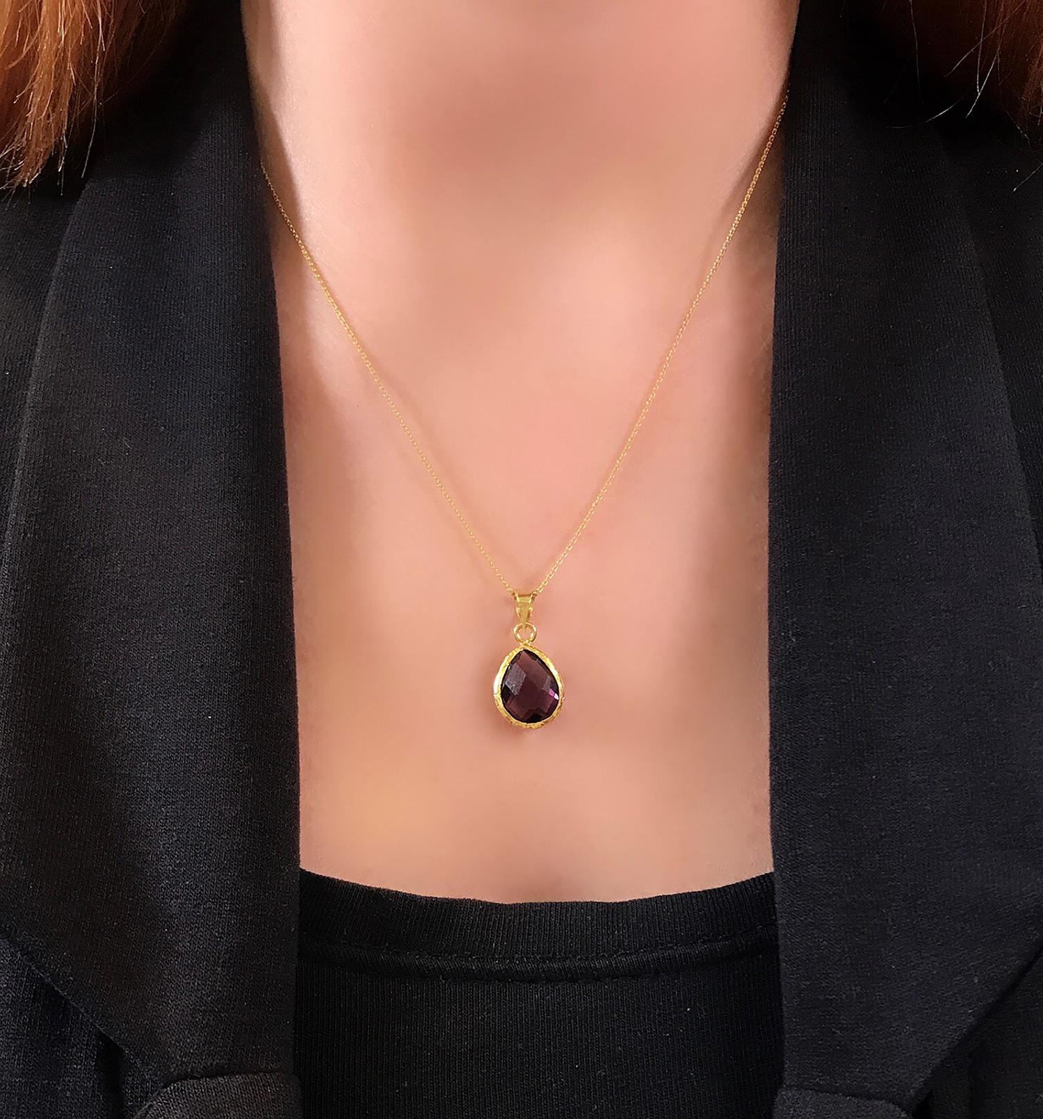 Drop amethyst necklace 925 sterling silver amethyst necklace - Etna Gift