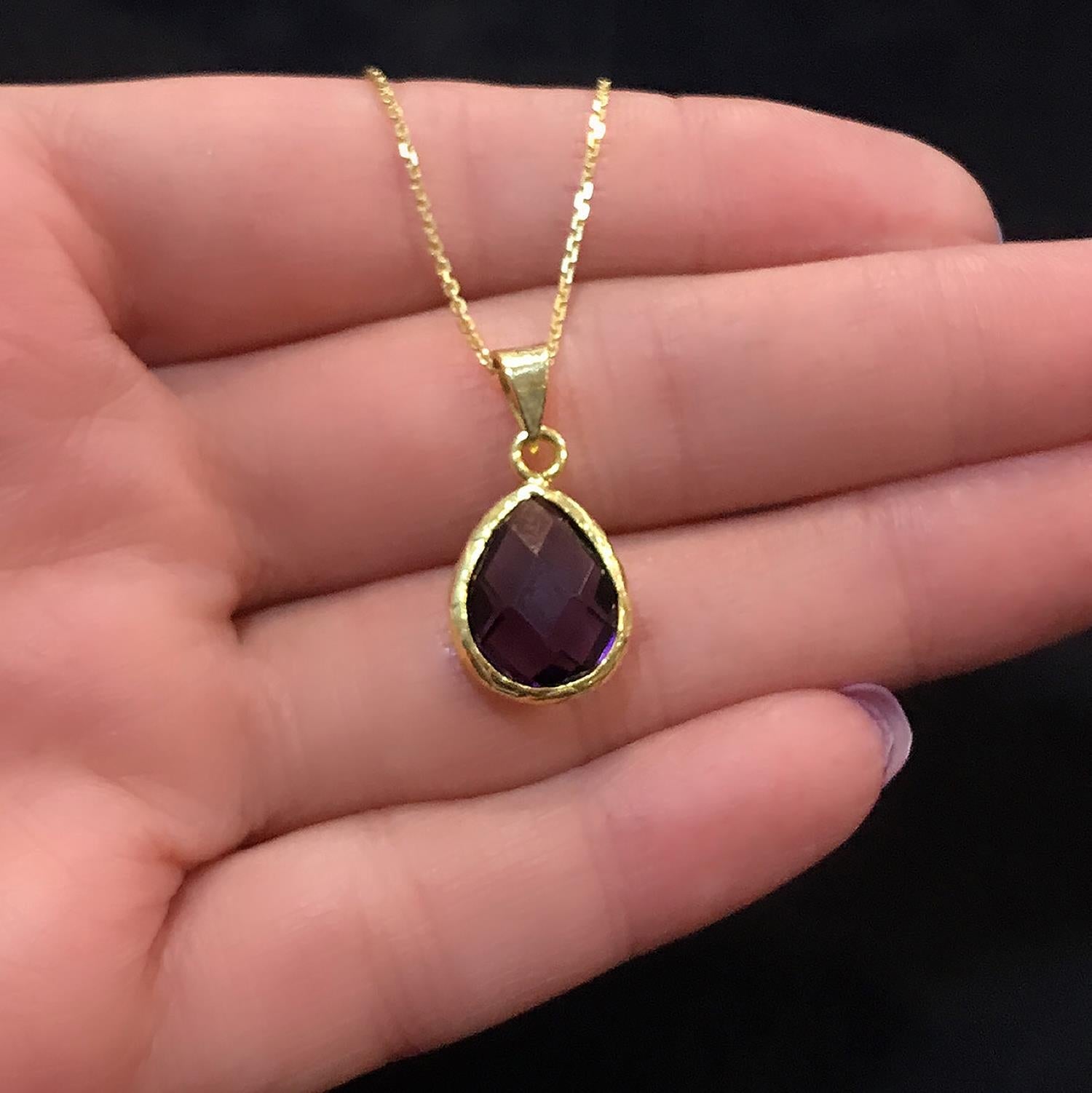 Drop amethyst necklace 925 sterling silver amethyst necklace - Etna Gift