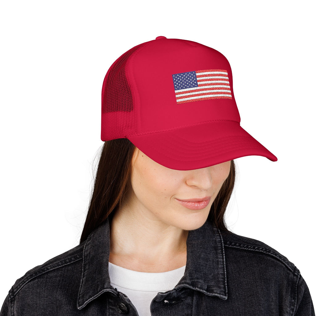 Embroidered American Flag Trucker Hat Patriotic Foam Mesh Cap - Etna Gift