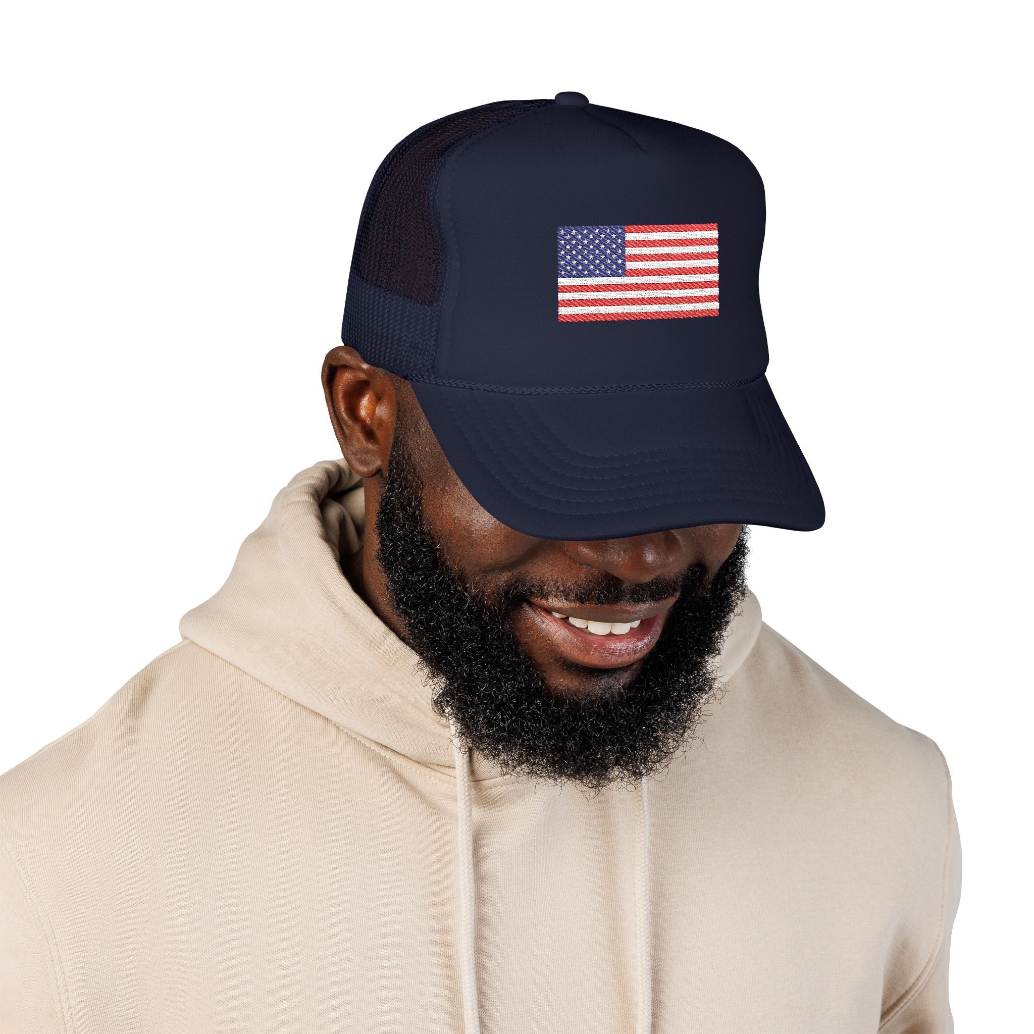 Embroidered American Flag Trucker Hat Patriotic Foam Mesh Cap - Etna Gift