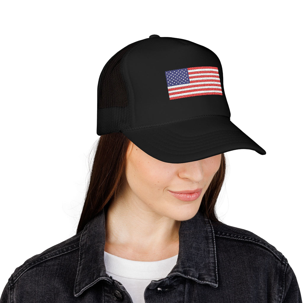 Embroidered American Flag Trucker Hat Patriotic Foam Mesh Cap - Etna Gift