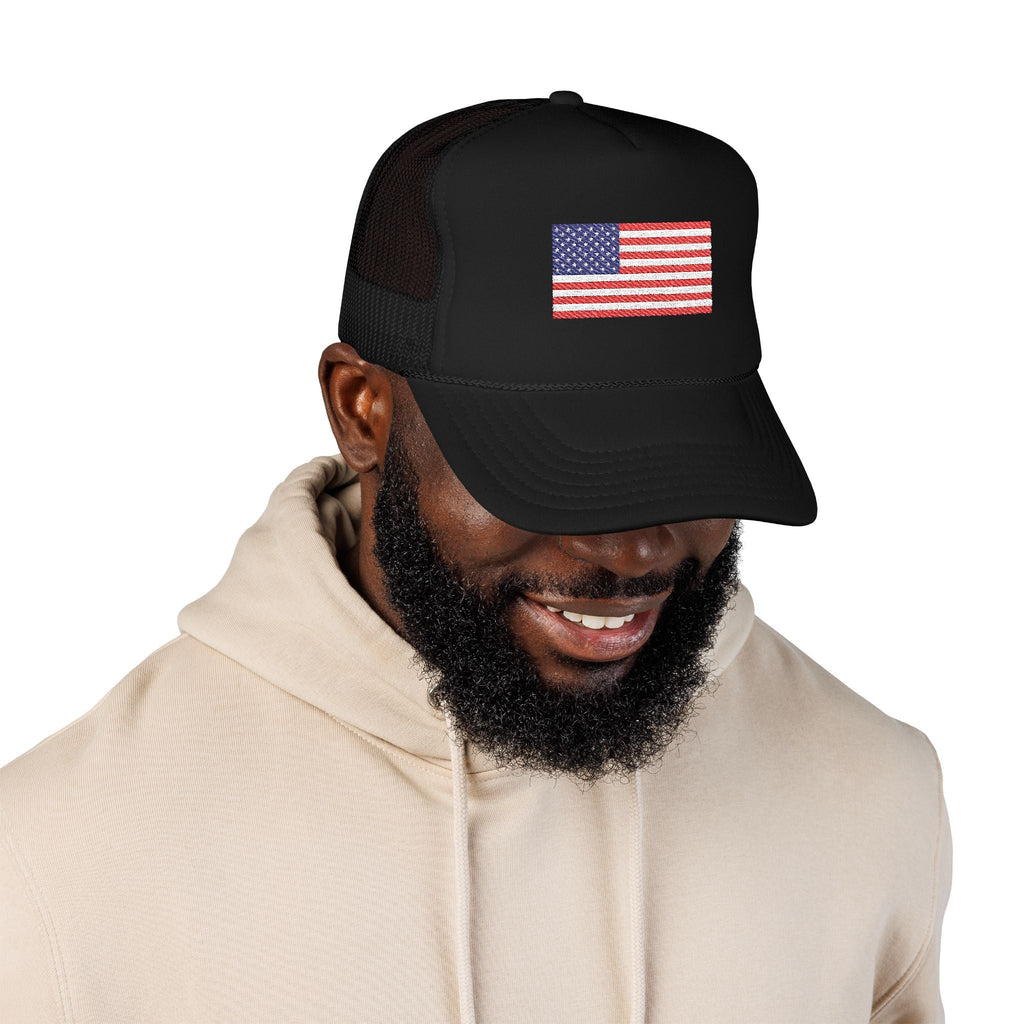 Embroidered American Flag Trucker Hat Patriotic Foam Mesh Cap - Etna Gift