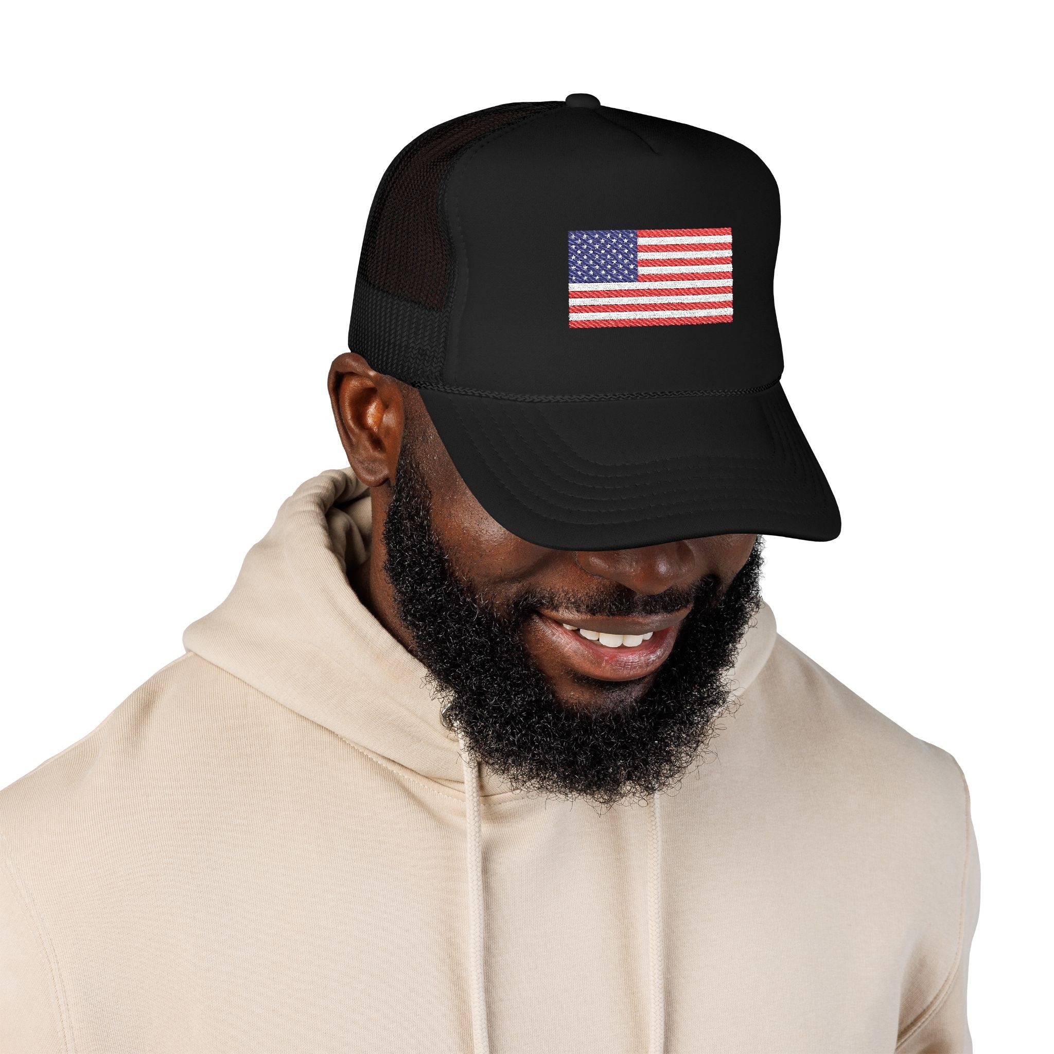 Embroidered American Flag Trucker Hat Patriotic Foam Mesh Cap - Etna Gift