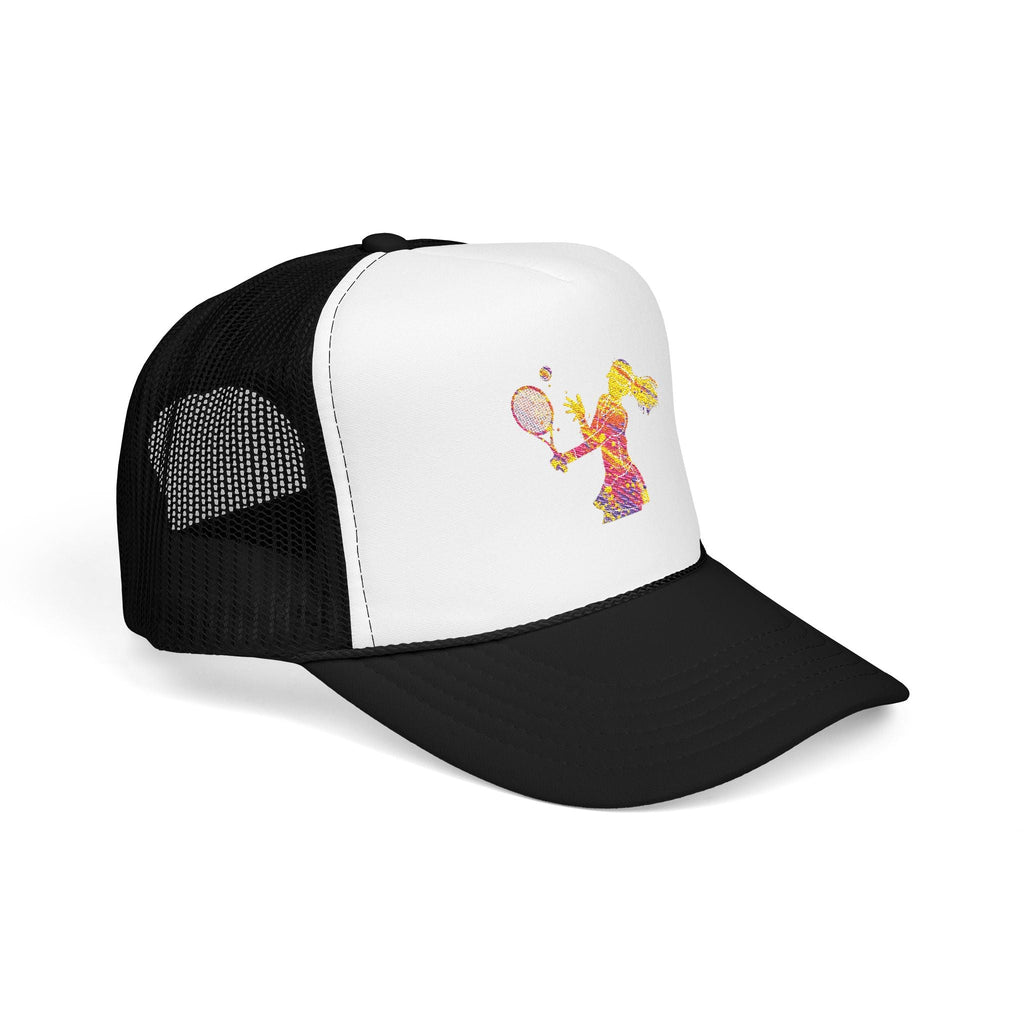 Embroidered Colorful Tennis Player Foam Trucker Hat Sporty Retro Mesh Cap - Etna Gift
