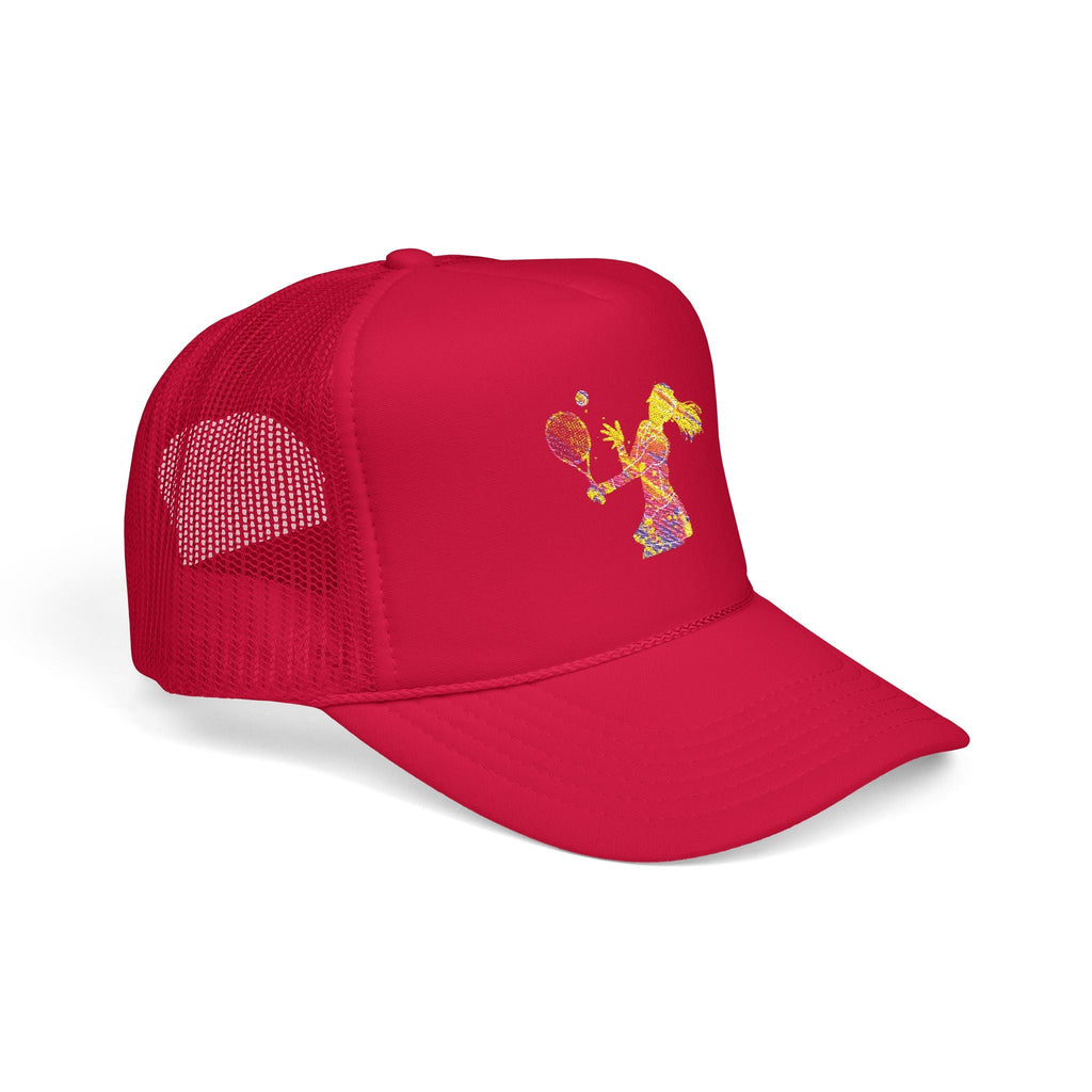 Embroidered Colorful Tennis Player Foam Trucker Hat Sporty Retro Mesh Cap - Etna Gift