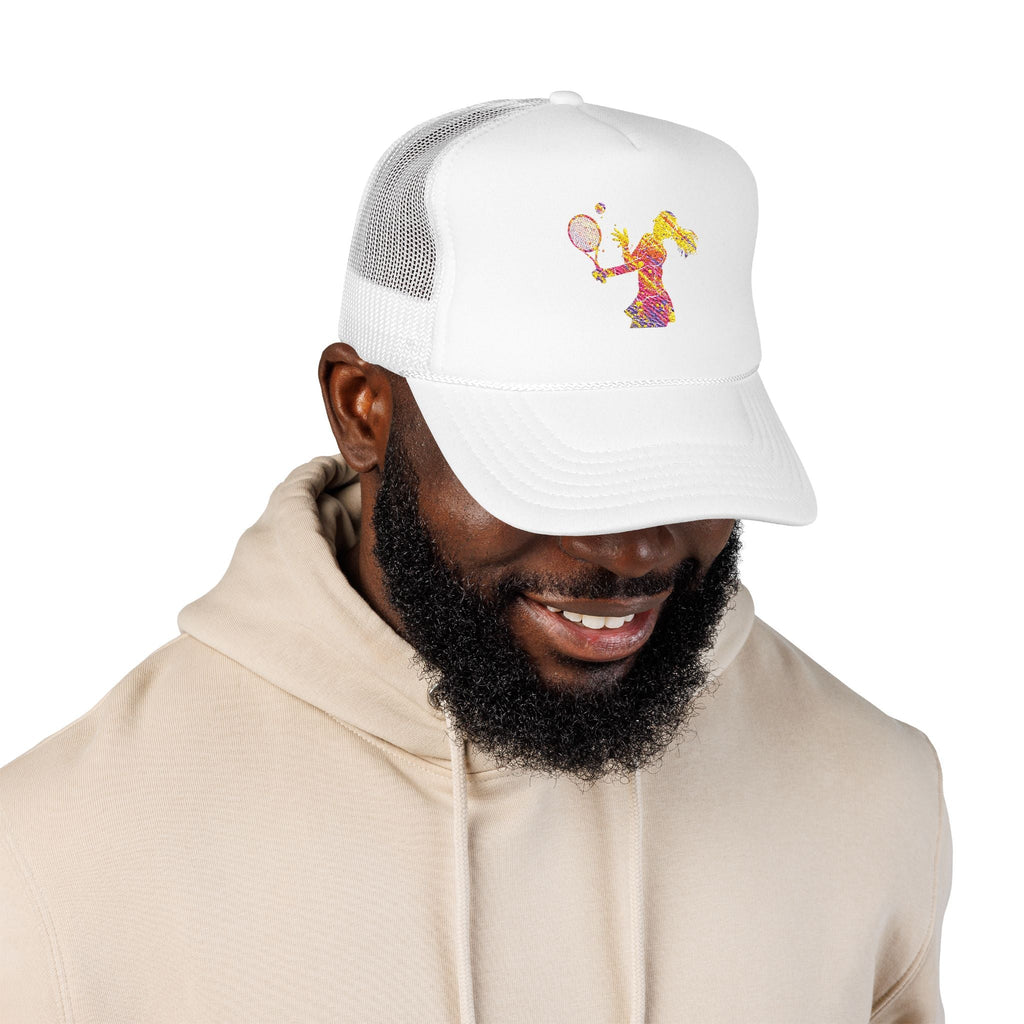 Embroidered Colorful Tennis Player Foam Trucker Hat Sporty Retro Mesh Cap - Etna Gift