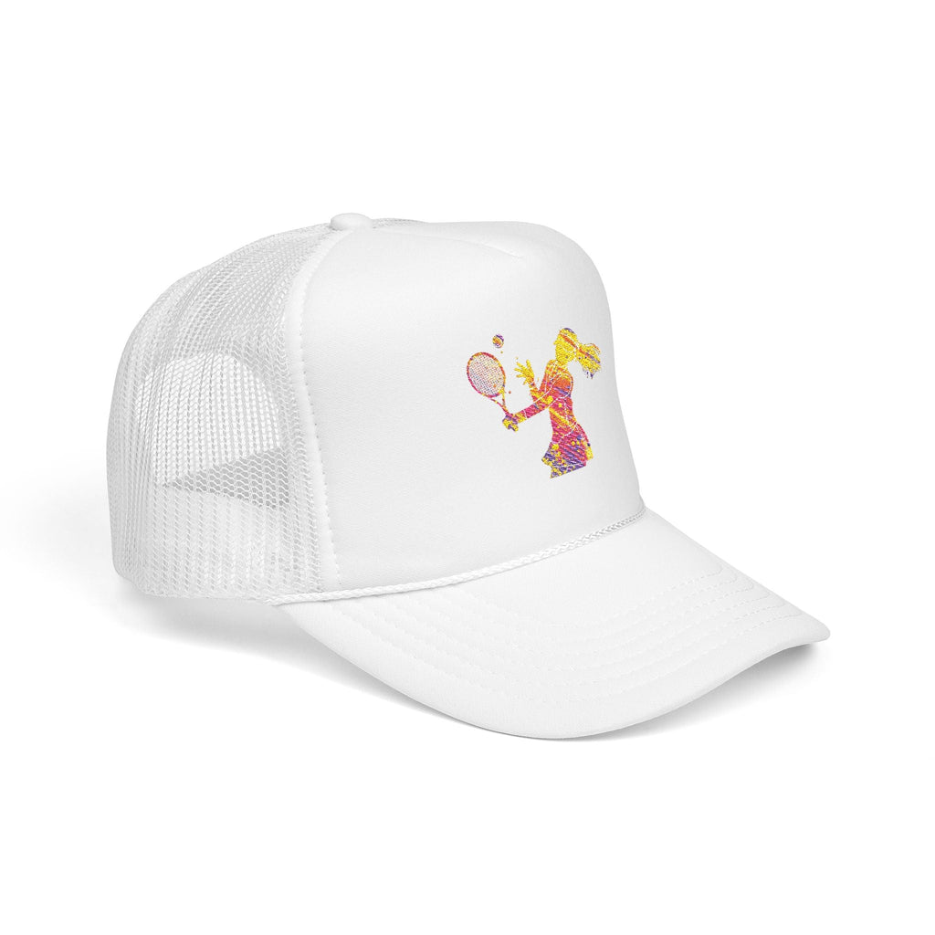 Embroidered Colorful Tennis Player Foam Trucker Hat Sporty Retro Mesh Cap - Etna Gift