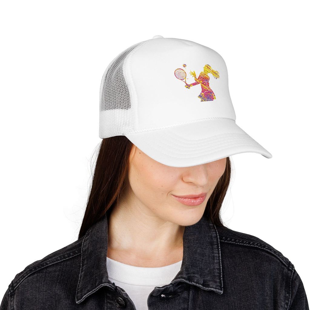 Embroidered Colorful Tennis Player Foam Trucker Hat Sporty Retro Mesh Cap - Etna Gift
