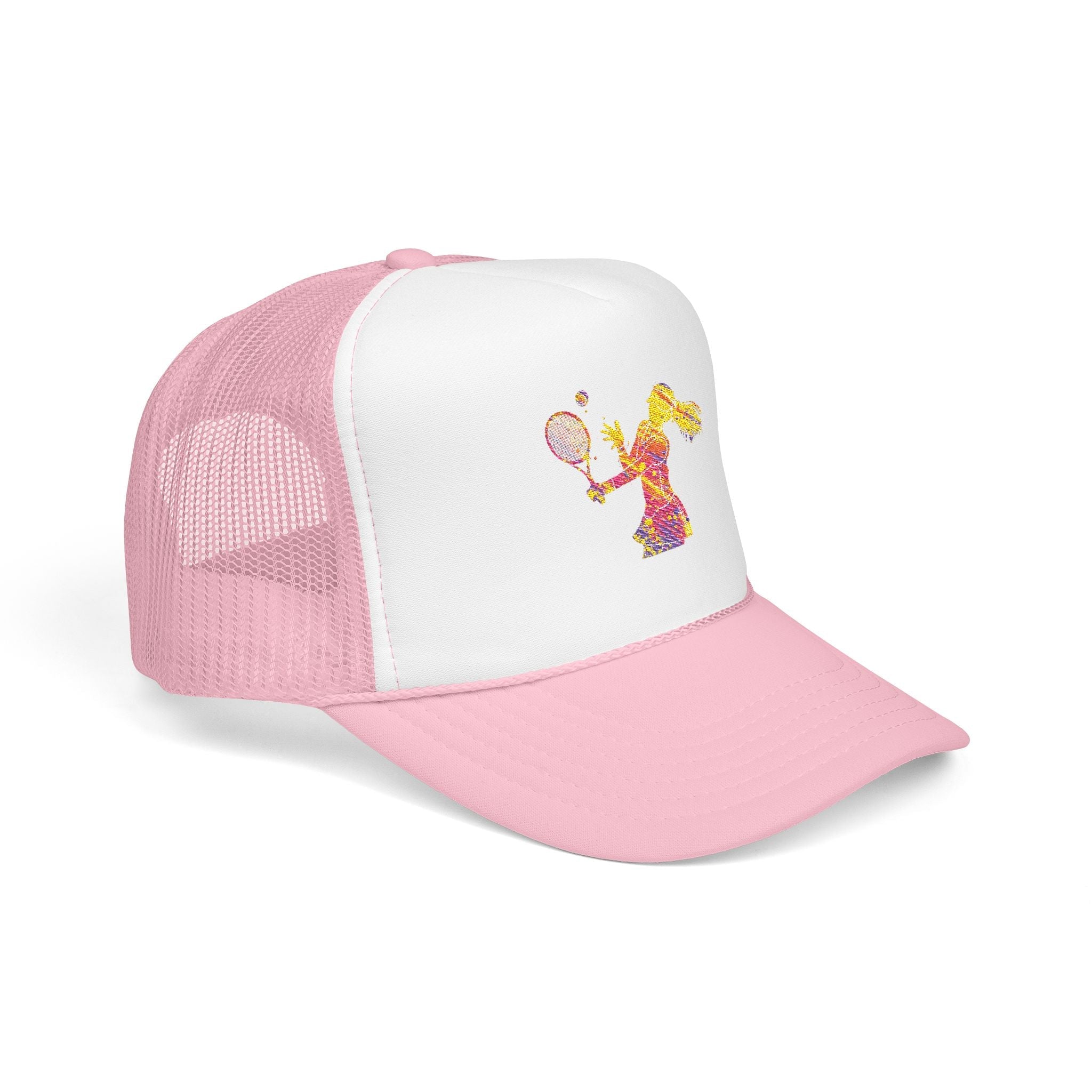 Embroidered Colorful Tennis Player Foam Trucker Hat Sporty Retro Mesh Cap - Etna Gift