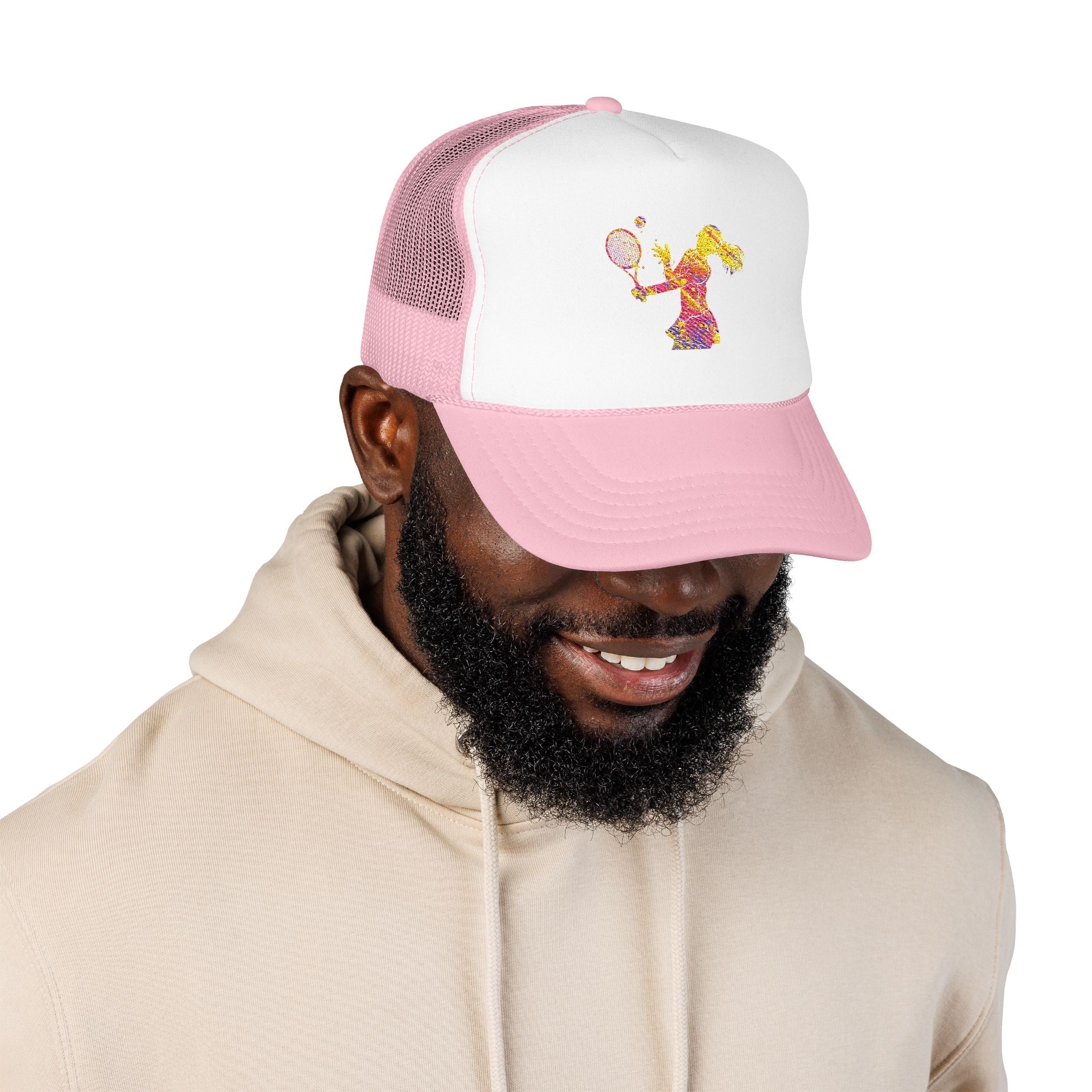 Embroidered Colorful Tennis Player Foam Trucker Hat Sporty Retro Mesh Cap - Etna Gift