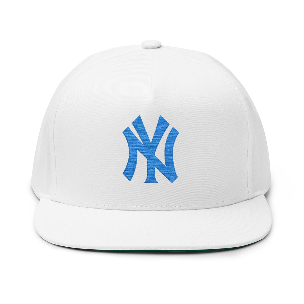 Embroidered Flat Bill Cap — Blue NY Logo Snapback Hat - Etna Gift